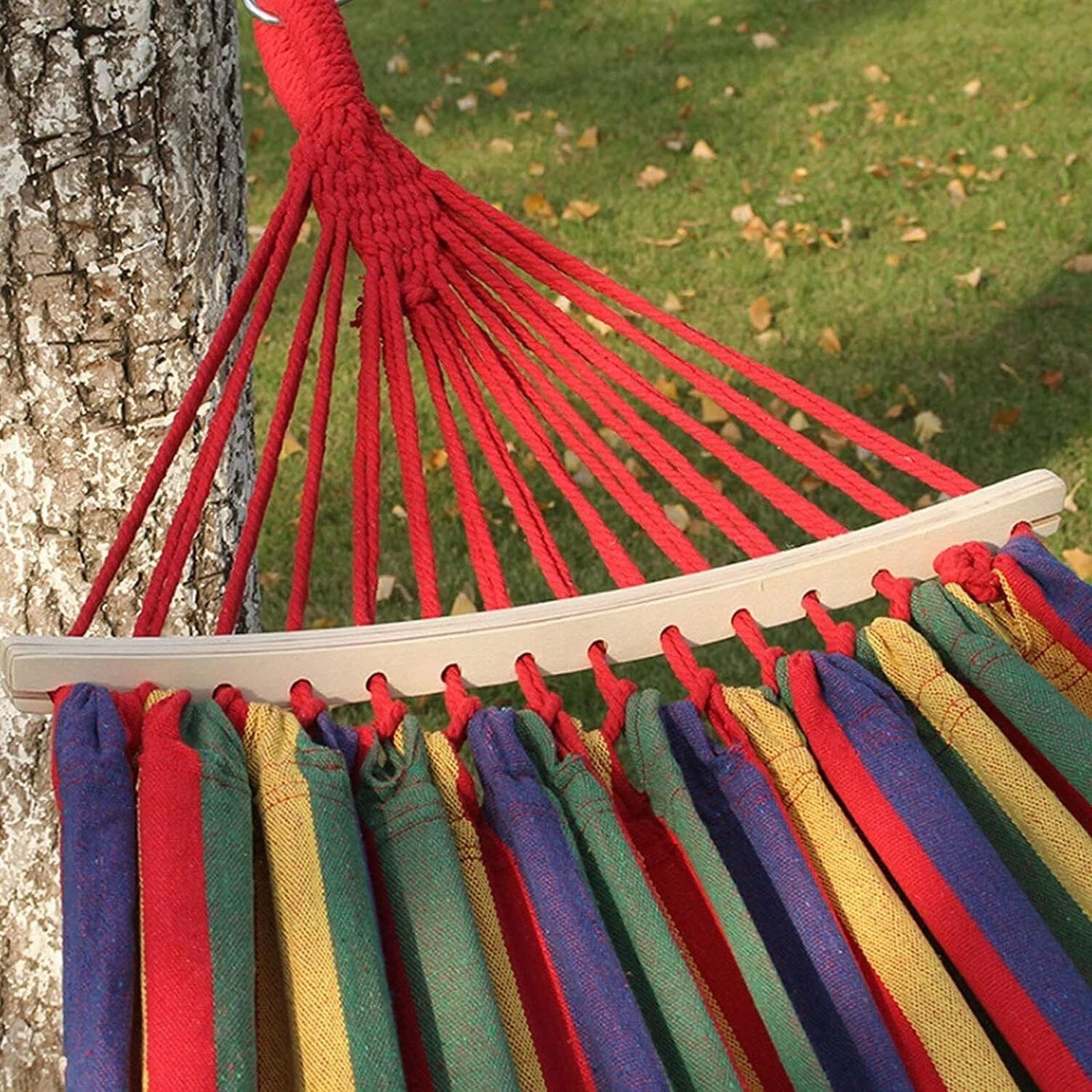 Hamak Ultralekki, Hammock Hamaki 200x150 Cm Na Hamak Z Huśtawką Zewnętrzną Zagęszczone Płótno Drewnianym Drążkiem Frędzlami W Stylu Boho na Kemping, na Zewnątrz(B)