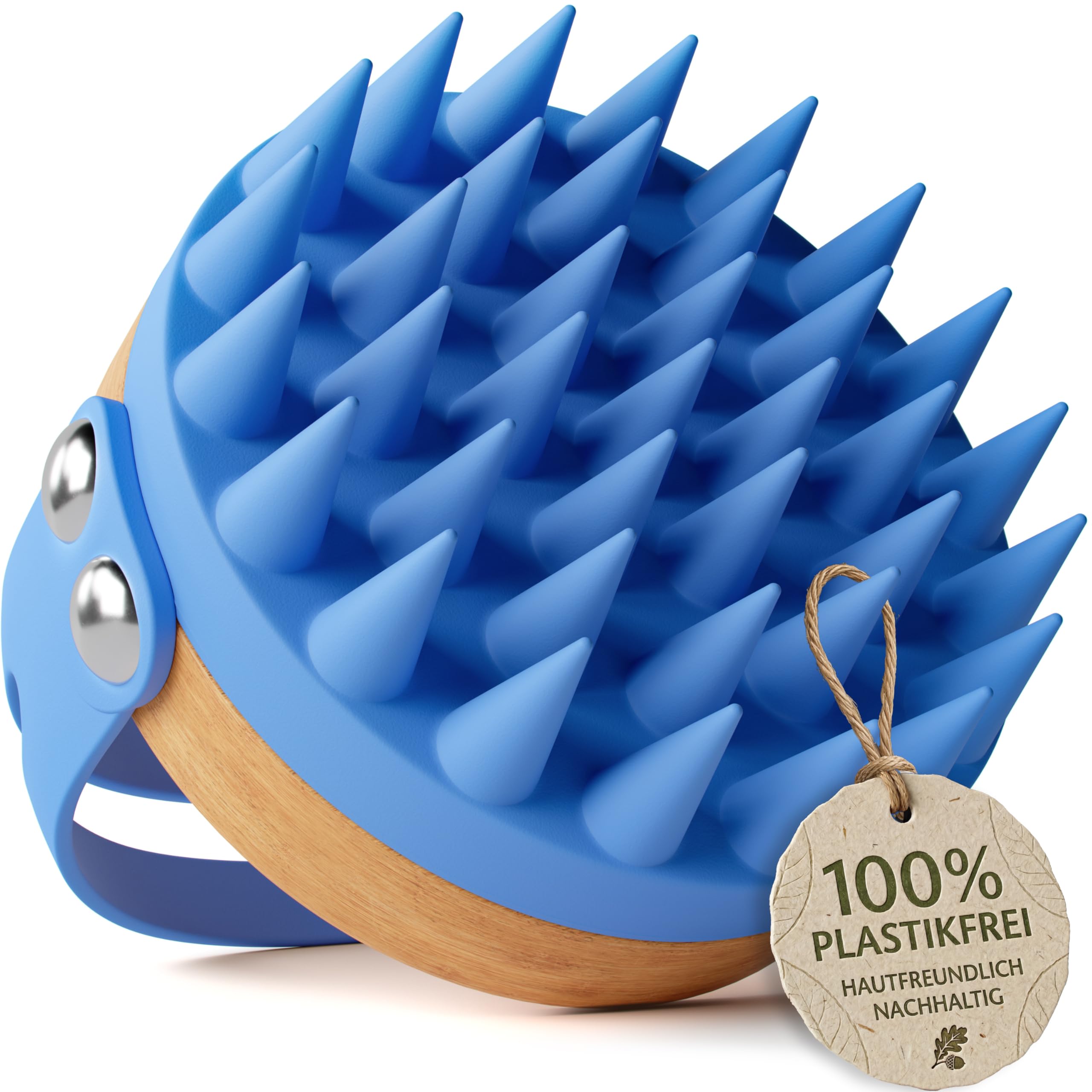 HELDSON® Premium Kopfhaut Massagebürste - FSC®100% - Kopfmassage Bürste - Scalp Massager Brush - Haar Massagebürste Haare - Hair Care Kopfhaut Peeling - Kopf Massage - Scalp Scrub [Kristallblau]