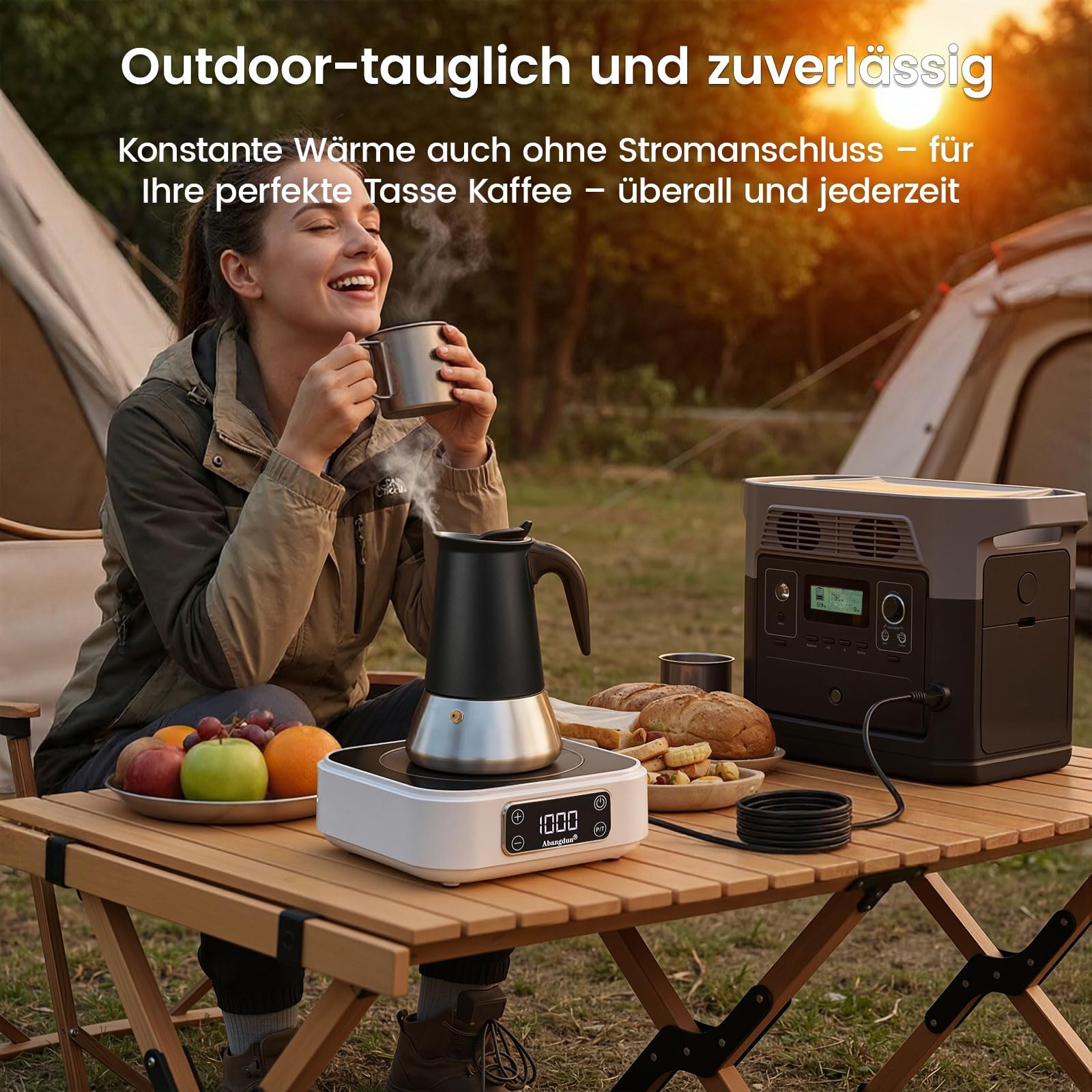 Mini placa de inducción con cafetera moka, placa de inducción de 1000 W de 1 zona, placa de inducción con 7 niveles de potencia, placa eléctrica de inducción para autocaravanas y camping AJ350 (18F)
