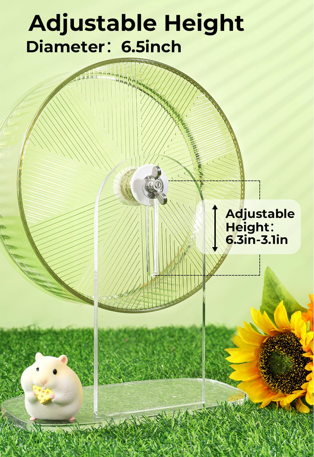 Super-Silent Hamster Exercise Wheel: Silent Spin Toys Hamster Running Wheels with Height Adjustable Stand for Hamsters Gerbils Mice Or Other Small Animals -8.5inch Yellow - image 6