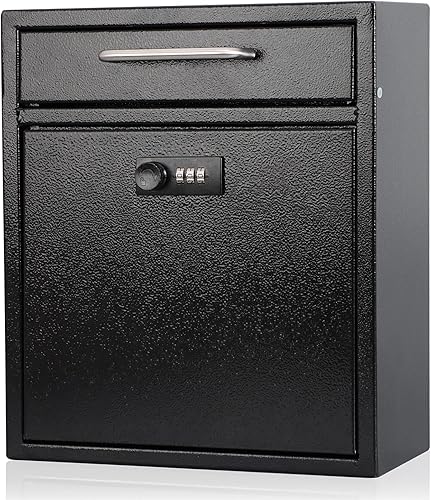 KYODOLED Buzones de correo con cerradura de combinación de acero para exteriores, buzón de montaje en pared, caja de seguridad para llaves, 12