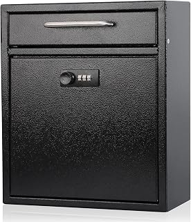 KYODOLED Steel Combination Lock Mail Boxes Outdoor, Locking Wall Mount Mailbox, Security Key Drop Box,12H x 10.51L x 4.68W Inches, Black Large