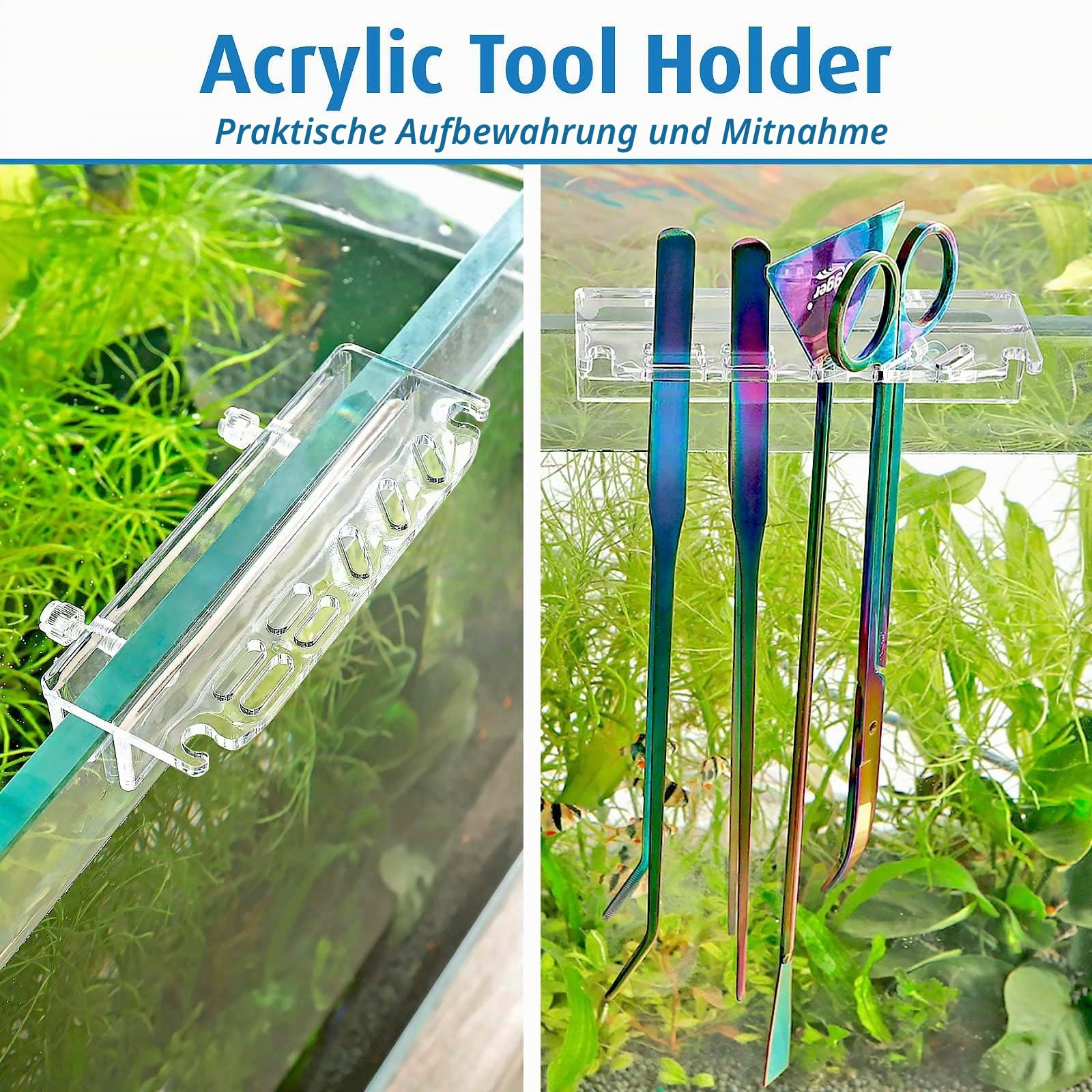 hygger 6-in-1 langes Aquarium-Aquascaping-Werkzeug-Set, Farbe Edelstahl, Premium-Wasserpflanzen-Pinzette, Schere, Spatel-Set, kommt mit 1 Werkzeughalter und 1 Reinigungstuch, für Aquarium-Anfänger