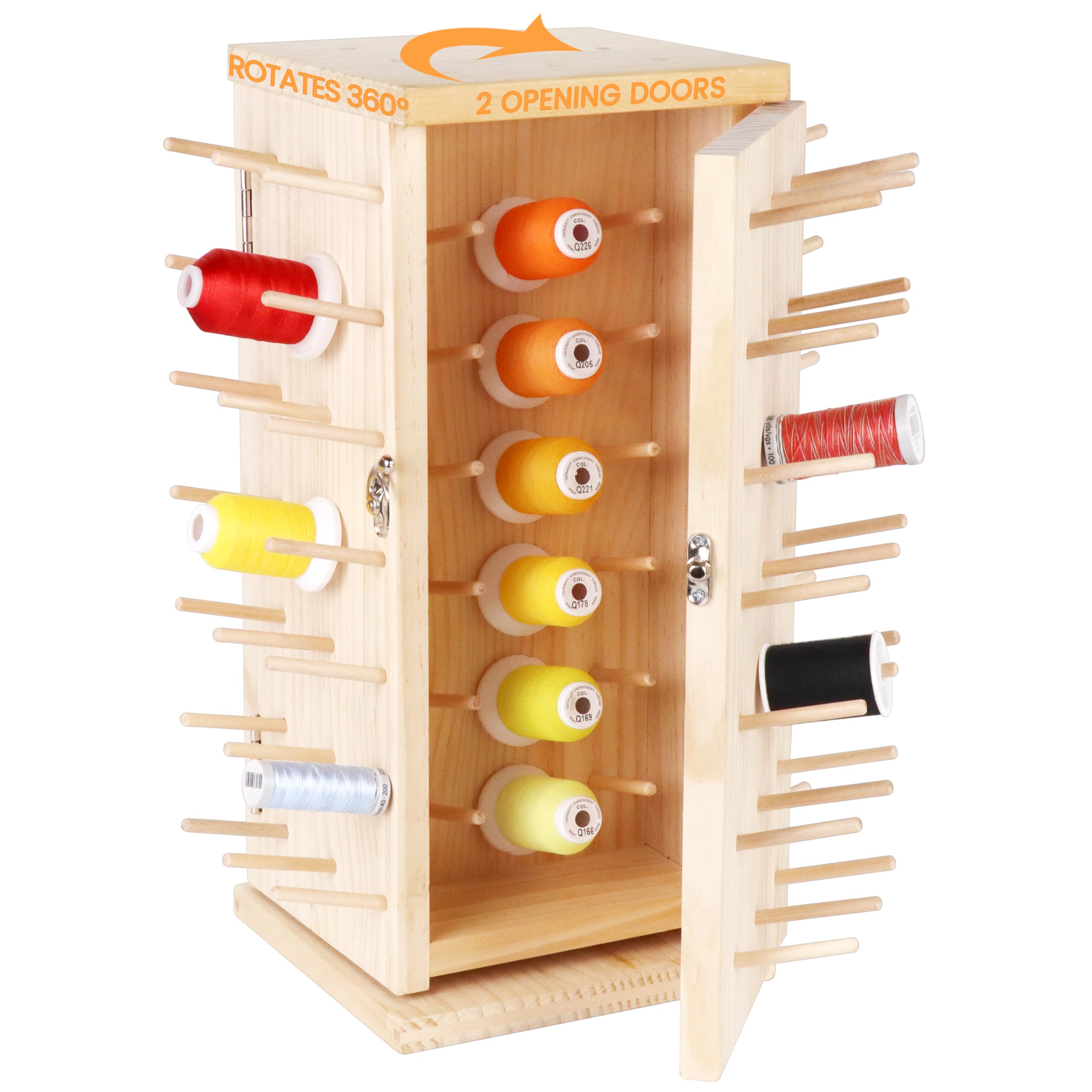New brothread 129 Spools(DIY) 360° Fully Rotating Wooden Thread Rack/Thread Holder Organizer with Double Doors(Inner Space Hold ≤ 500M Thread Spools) for Sewing, Quilting, Embroidery, Hair-braiding