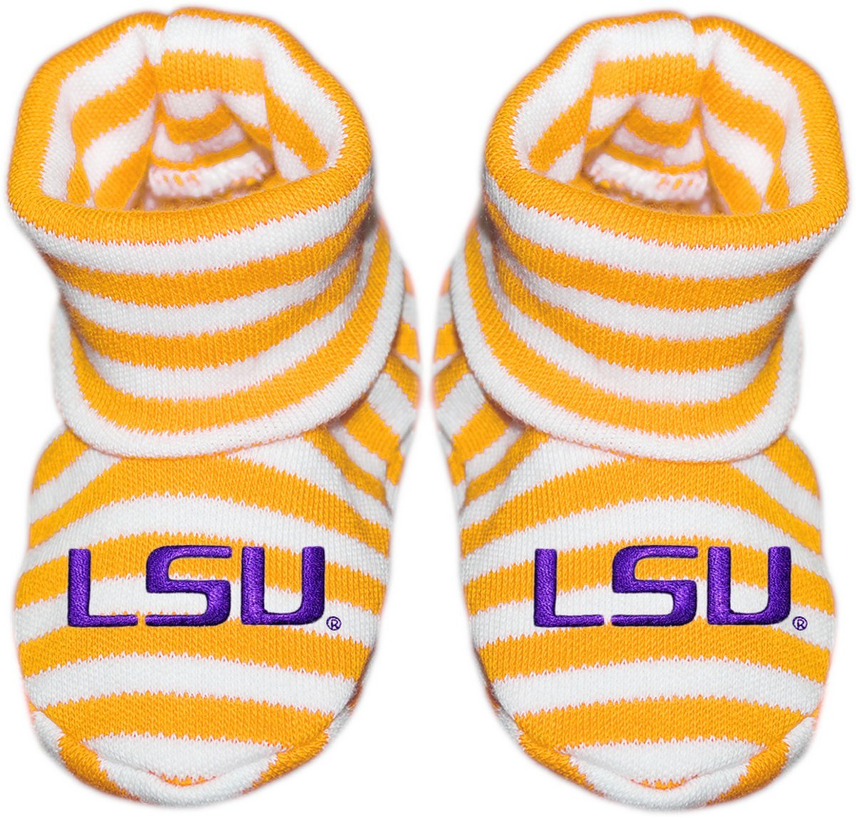 Creative Knitwear LSU Tigers Striped Newborn Bootie