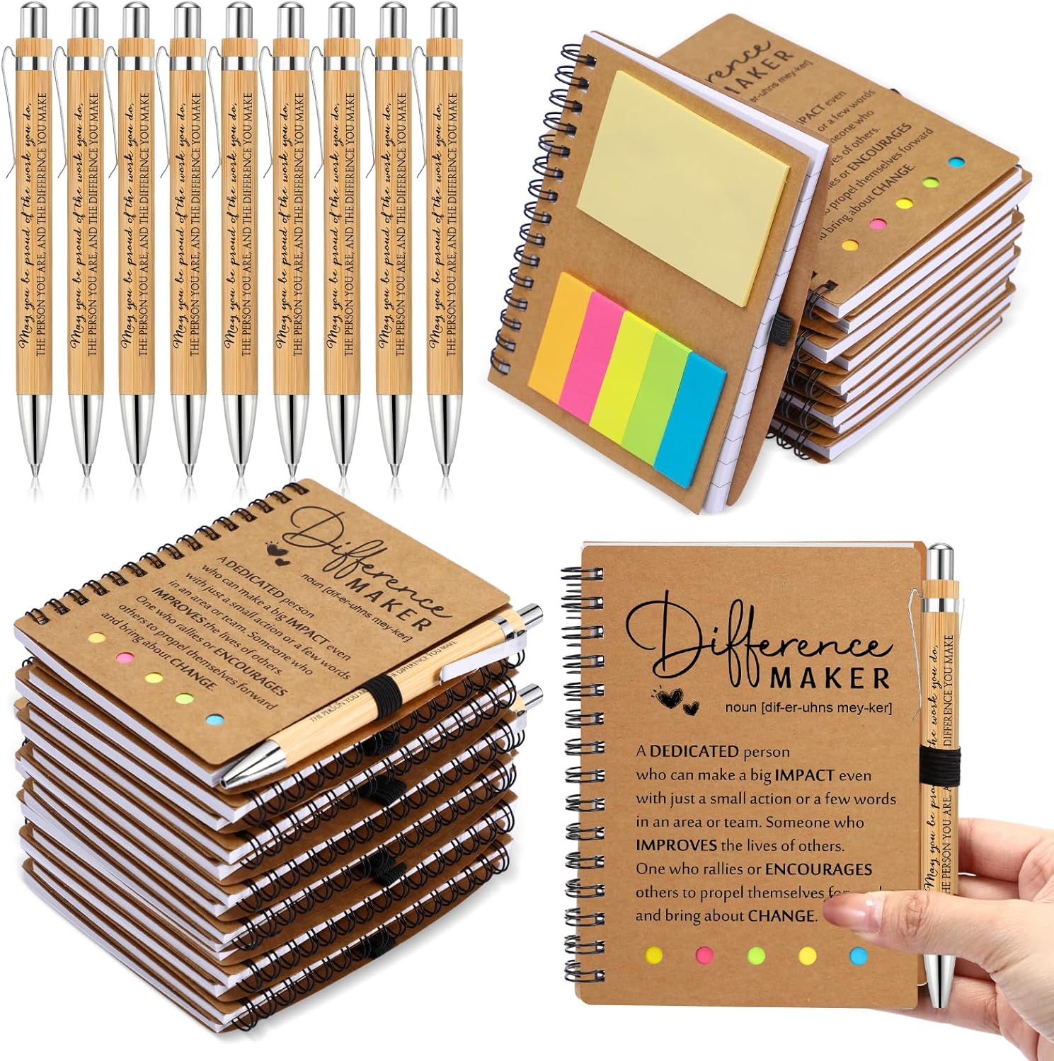 Jetec 50 Sets Employee Appreciation Gift Bulk Inspirational Spiral Notebook with Motivational Pen and Sticky Notepad Thank You Gifts for Volunteer Teacher Nurse Team Coworker (Difference Maker)