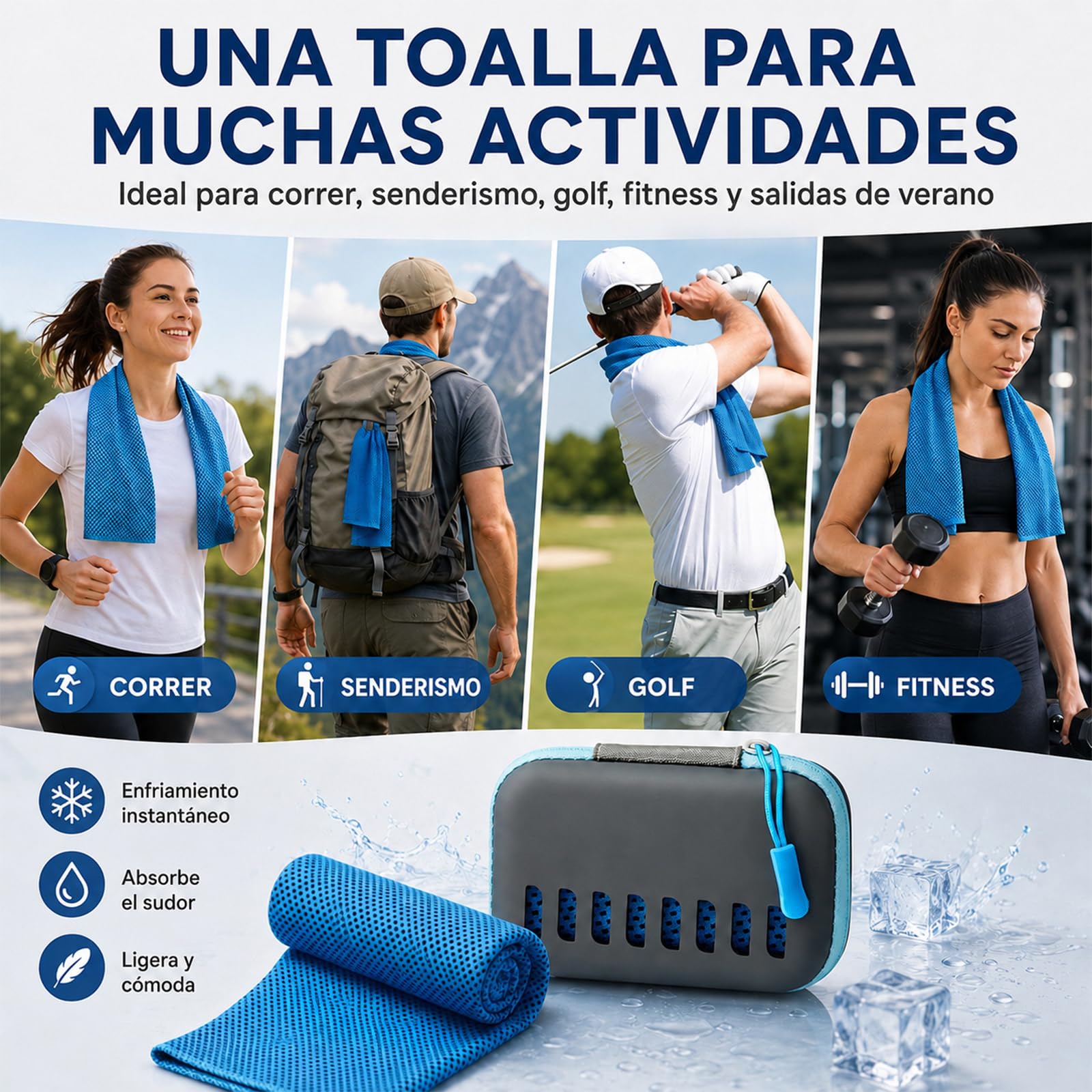 Genérico Toalla Refrescante Efecto Frio, Toallas de Microfibra de Enfriamiento Rápido con Funda de Almacenamiento, Toalla Deportiva Absorbente para Cuello, Running, Senderismo y Fitness (9PCS)