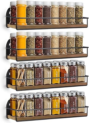 Miniatura 1 de TJ.MOREE Paquete de 4 estantes de especias para colgar en la pared, estilo rústico, organizador de especias para pared, almacenamiento de especias