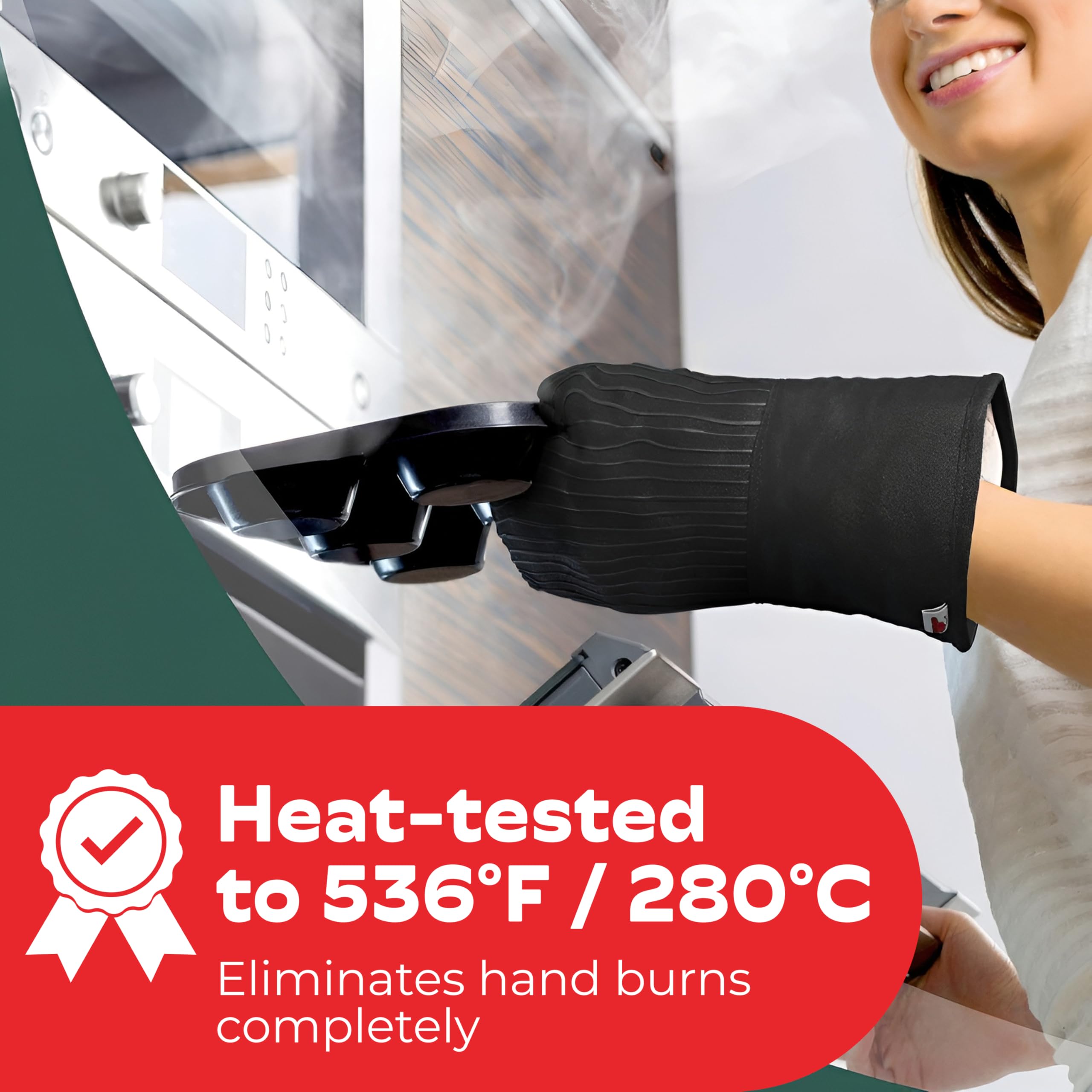 Guanti da forno, con resistenza al calore del silicone e flessibilità del cotone, riempimento in cotone riciclato, fodera in spugna, coppia resistente al calore 480 F (Nero)