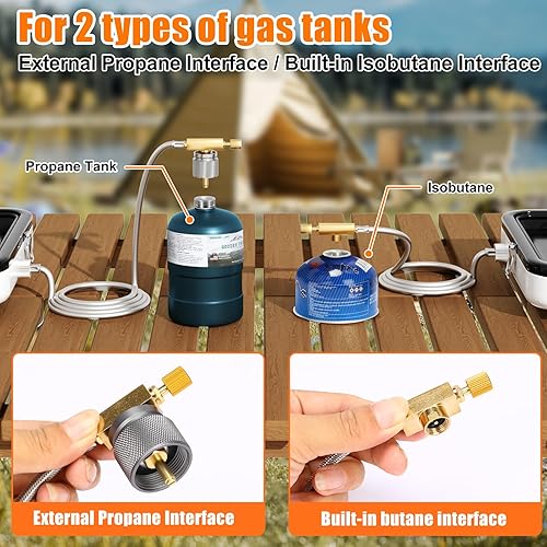 Miniatura 6 de Hisencn Estufa de camping portátil, estufa de campamento plegable de 2 quemadores, estufa de gas plegable de 20000 BTU, estufa de propano portátil