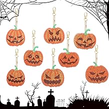 8 PCS Halloween Diamond Painting Keychain,Pumpkin Crystal Rhinestone Pendant Paint by Numbers Diamond,DIY Full Drill Diamond Art Craft Painting Keyring,Mosaic Diamond Key Chain for Kids Adult (B)