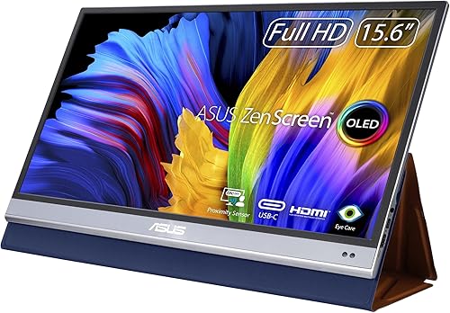ASUS ZenScreen OLED 15.6" 1080P Monitor portátil (MQ16AH) - Full HD, 100% DCI-P3, 1ms, Delta E 2, HDR-10, cuidado de los ojos, USB tipo C, Mini