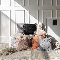 Vista 7 de Phantoscope Almohada de 100% algodón hecha a mano, tejida a ganchillo, estilo bohemio, cojín decorativo para sofá, color blanco hueso, 18 x 18