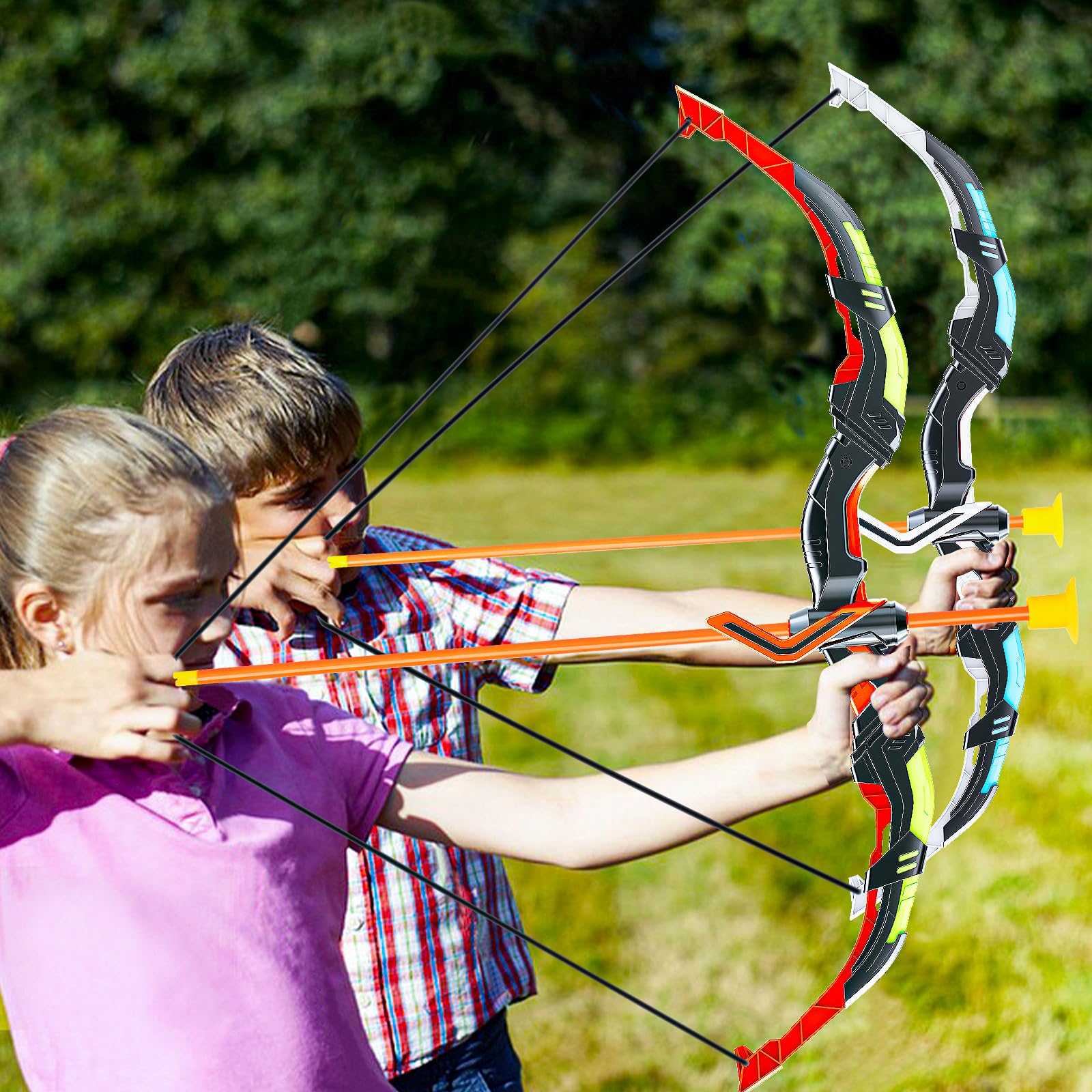 Kids Bow And Arrow Set With LED Lights – 20 Suction Arrows, 2 Foam Guns, Target – Outdoor Toys For Ages 3-12