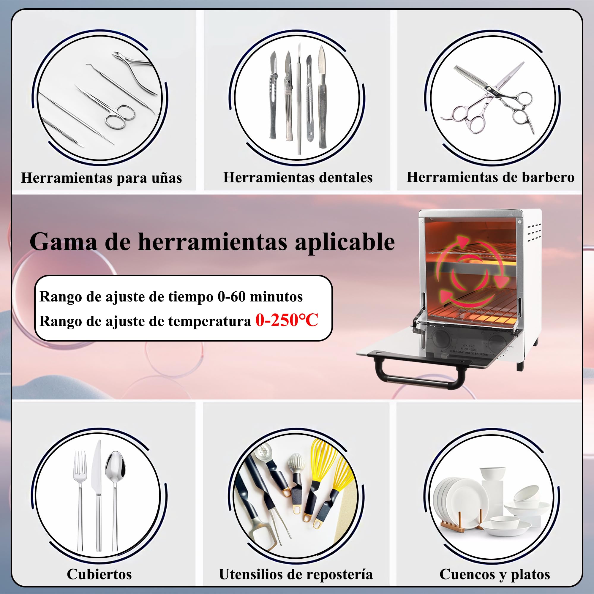 Esterilizador de aire caliente de 12 litros, esterilizador doble de calor seco, autoclave de infrarrojos de 250 grados con temporizador, para salones dentales y de uñas, Peluquerías