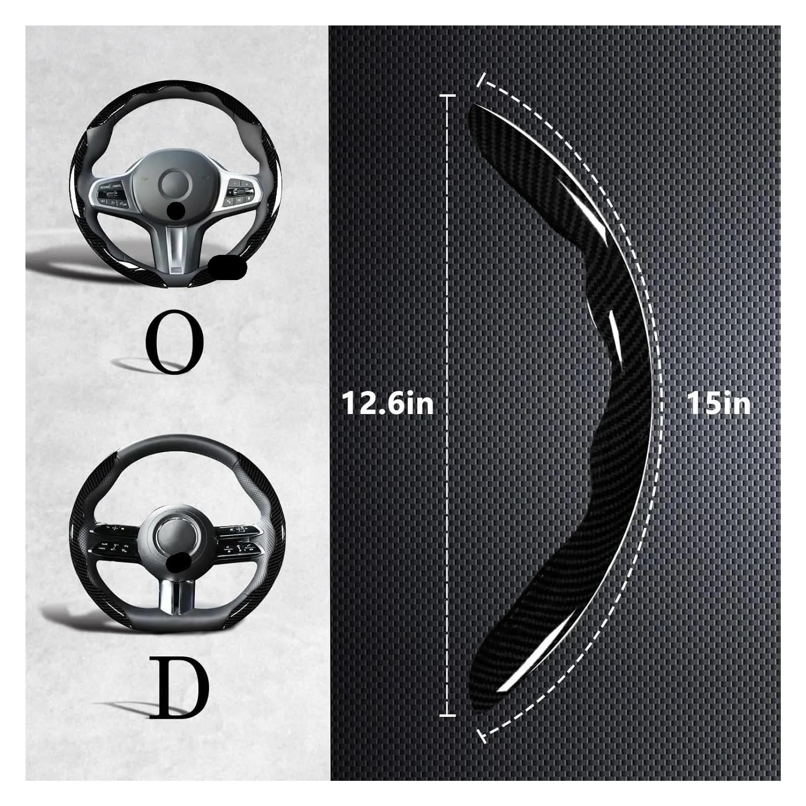 Coprivolante Auto Coprivolante Per Auto Universale | Accessori per lo styling dell'auto segmentati con copertura protettiva antiscivolo in fibra di carbonio 38 cm(3PCS Black)