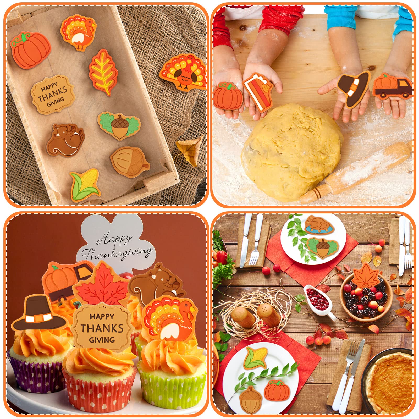 16 Stück Thanksgiving Ausstechformen Halloween mit Kolben Stempel Set Herbst 3D Keksausstecher Urlaub Gebäck Fondant Ausstechformen Form Kruste Ausstechform Prägeform (Blattstil)