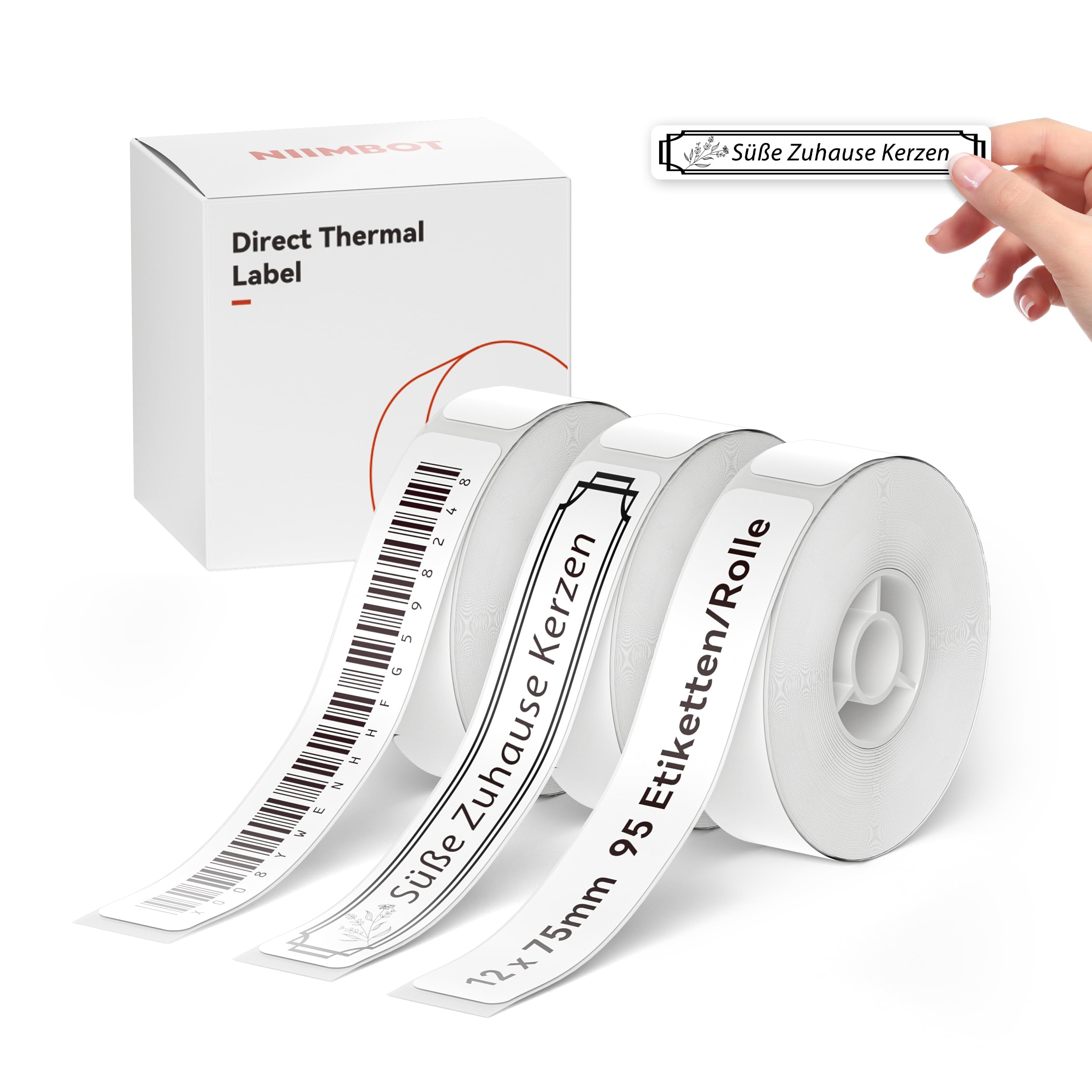 NIIMBOT Label Tape 3 Rolls 12 * 75mm-95 pcs White for D11/D110/D101/H1S Label Maker