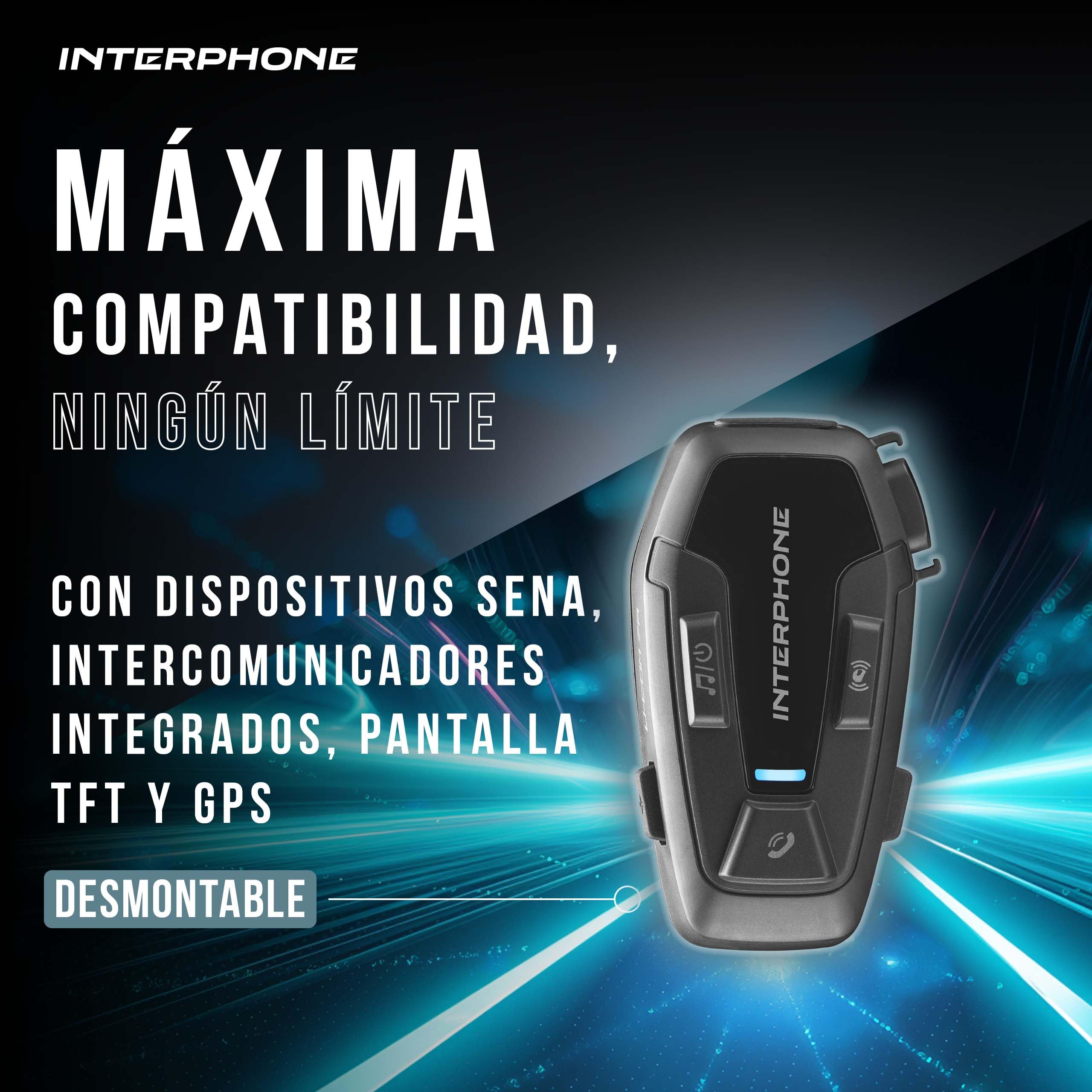 INTERPHONE U-COM 7R Intercomunicador casco moto individual con Bluetooth 5.1, para hasta 4 usuarios a 1 km, intercomunicador compatible con TFT y GPS, accesorios moto extraíbles, 15 h de batería, IP67