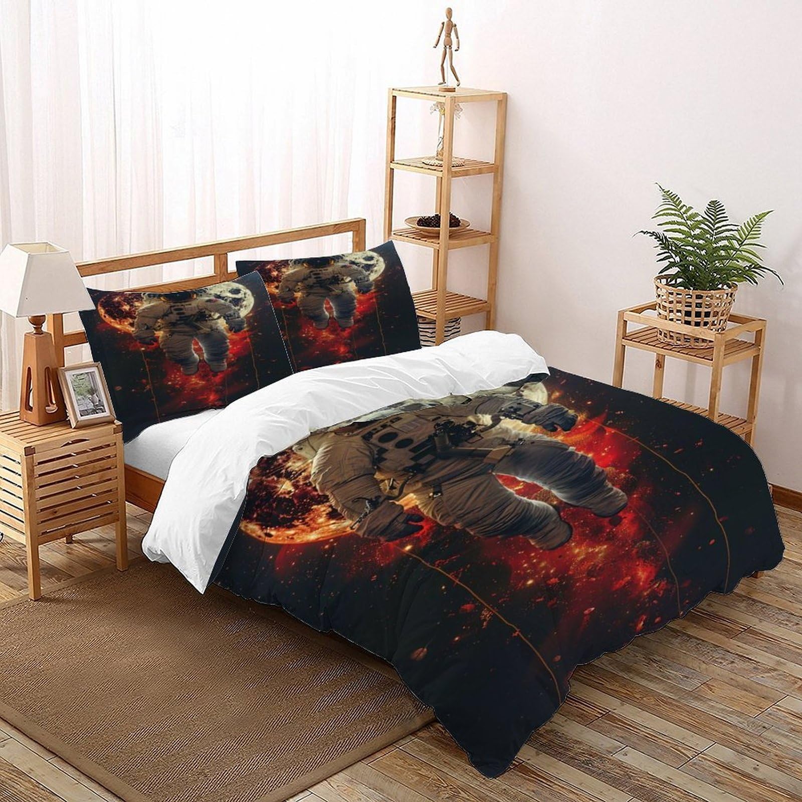 Housse de couette astronaute 200x200 cm avec 2 taies d'oreiller pour lit double