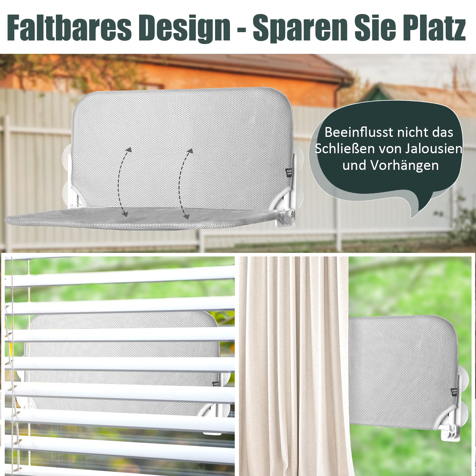 GUUSII HOME Fensterliege für Katzen Hängematte Fensterplätze Katzenbett Fenster Faltbare Katzenhängematte Fensterhängematte Katzenliege Katzenhängebett mit Starken Saugnäpfen(Grau,L)
