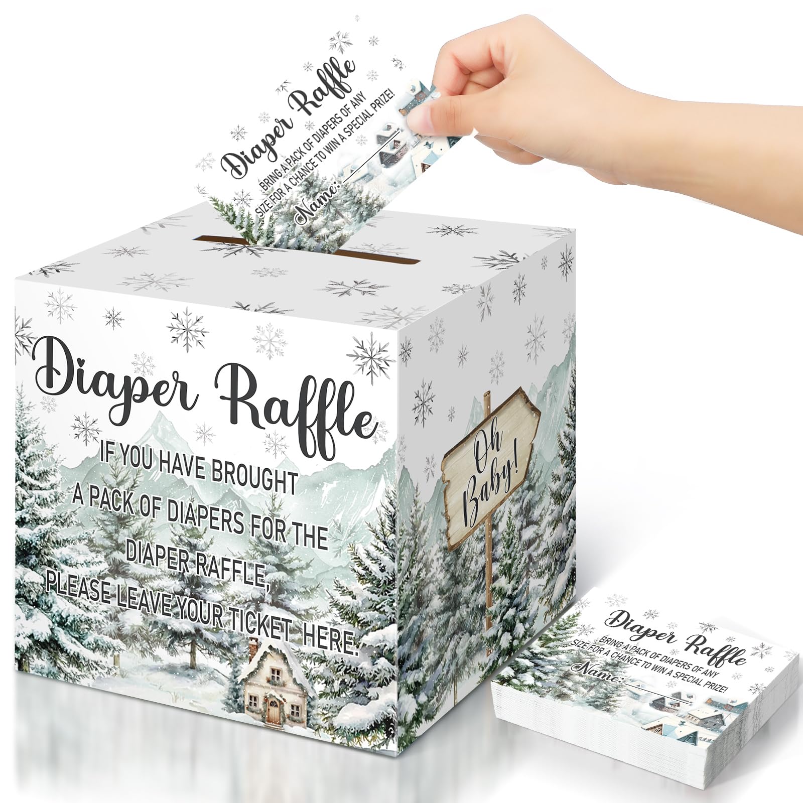 Teling 51 Pieces Diaper Raffle Tickets with Card Box,Cold Style