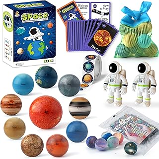 Solar System Planets Stress Balls Toys for Kids, Adult, Space Astronauts Toy, Water Beads Sensory Bin Filler Toys for Autistic Children Non-Toxic, with 16 Spaceballs, 2 Astronauts, 1 Mesh Storing Bag