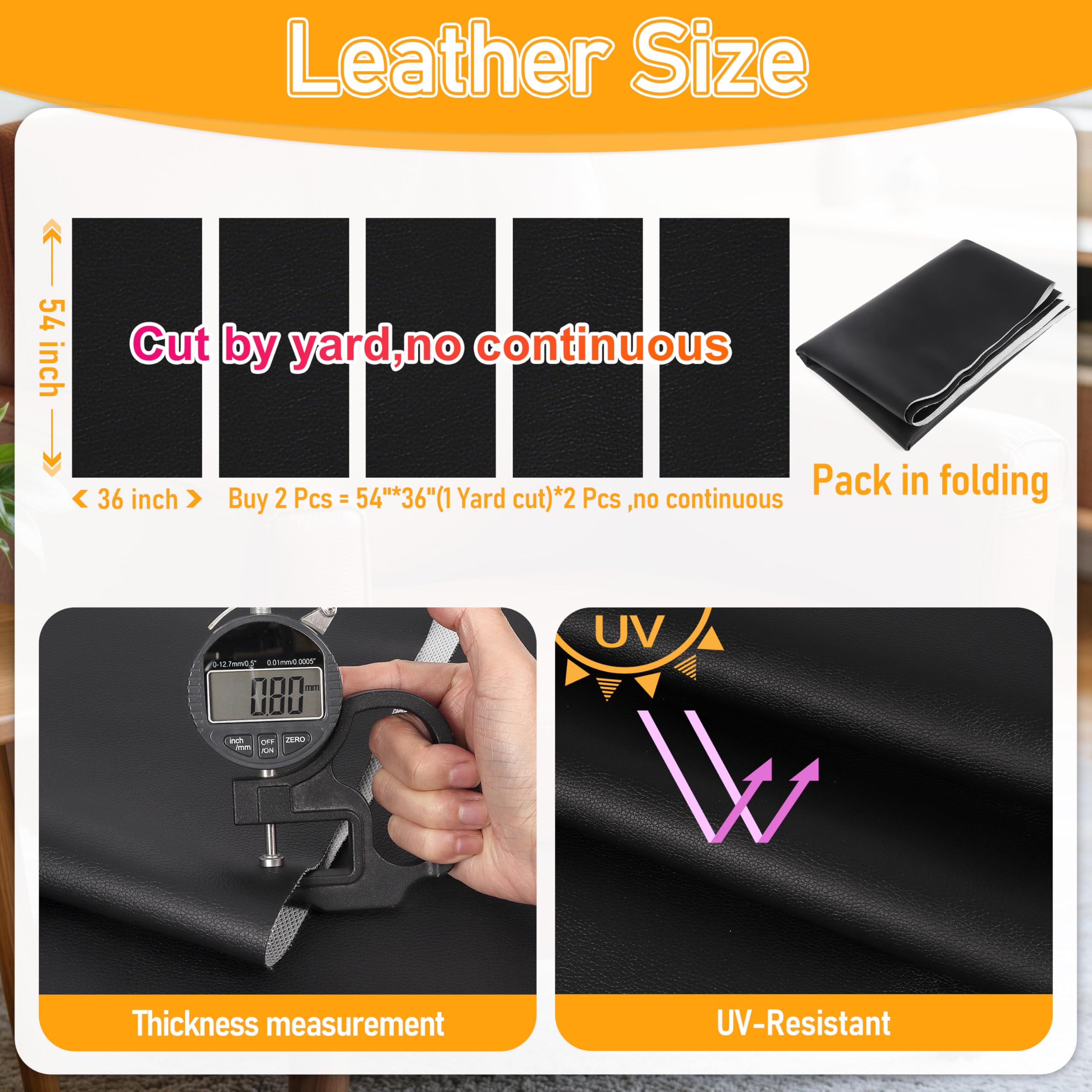 Meneng Marine Vinyl Faux Leather: 54"x36" Black Lychee Grain Upholstery Fabric Leather for Furniture Sofa Recover - Waterproof & Scratch-Resistant Vinyl Repair Material for Boat Seats Car Interior - 3