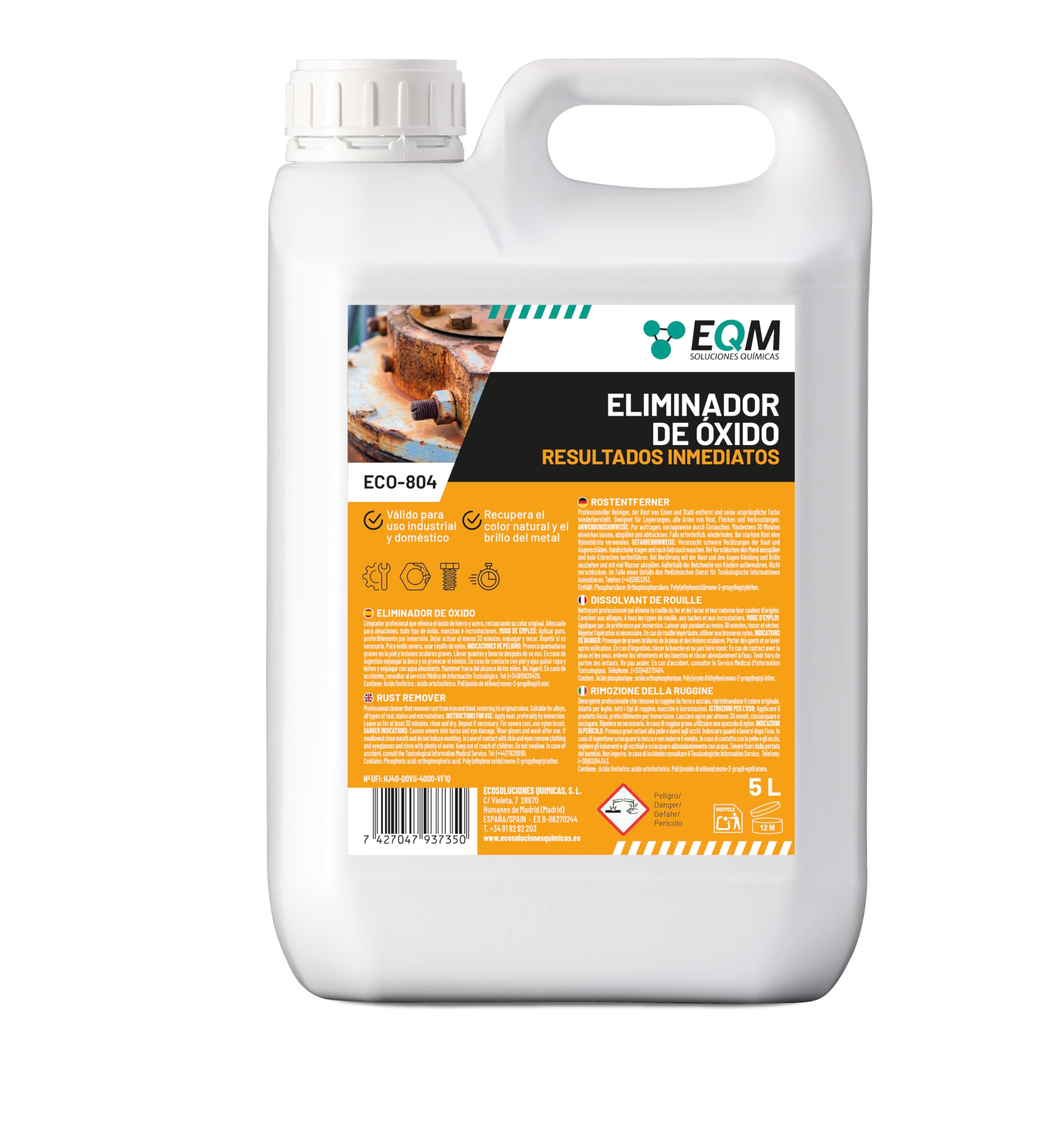 EQM - ECO-804 - Eliminador de Óxido Profesional - 1L - Remueve el óxido Completamente - Recupera el Color Original del Metal - Efecto inmediato — view 9