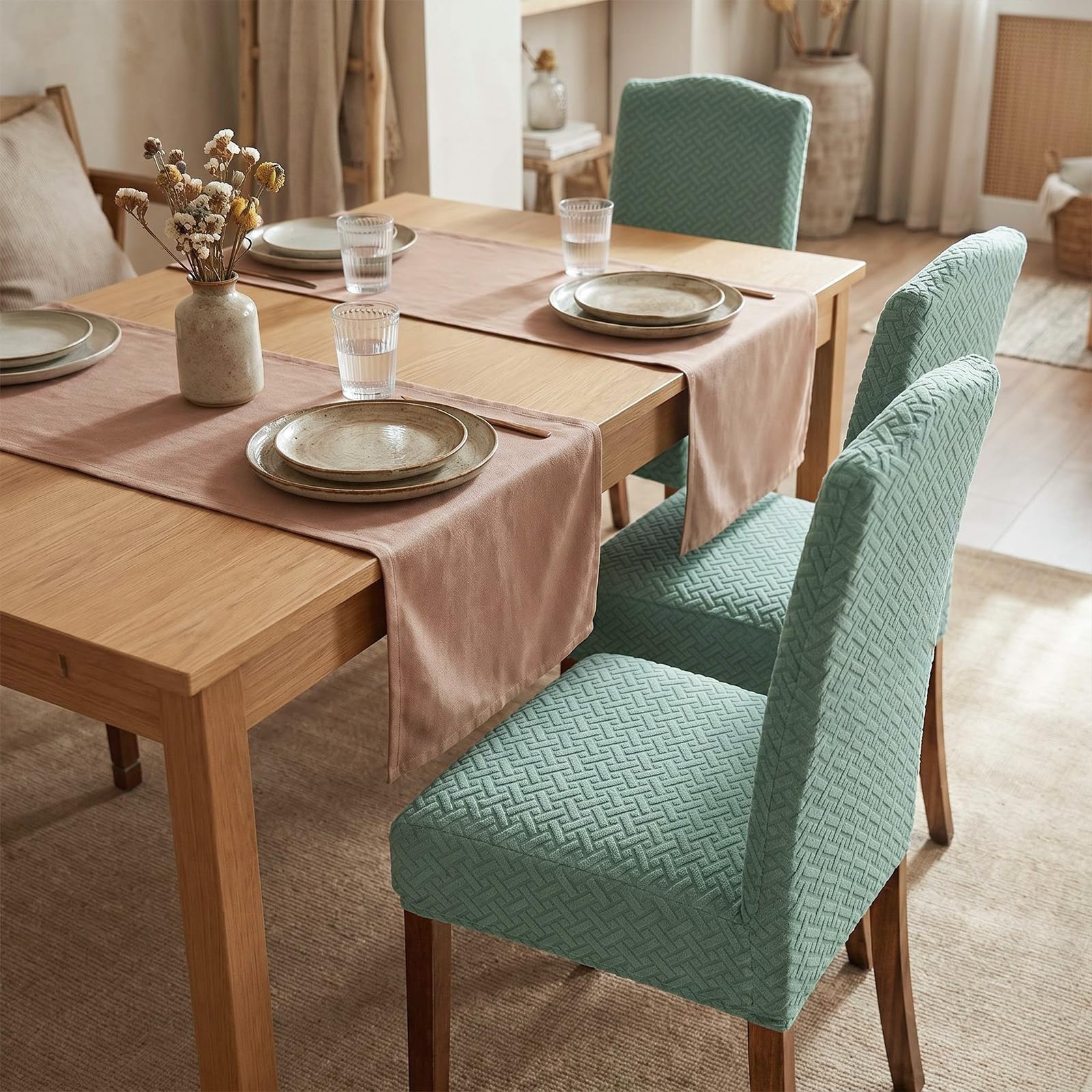 Idrorepellente Twill Jacquard Elasticizzato Sala da Pranzo Sedia Slipcovers Decorazioni per la casa,Coprisedie per Sala da Pranzo Ristorante Cerimonia dell'hotel (Matcha Verde,6 Pezzi)