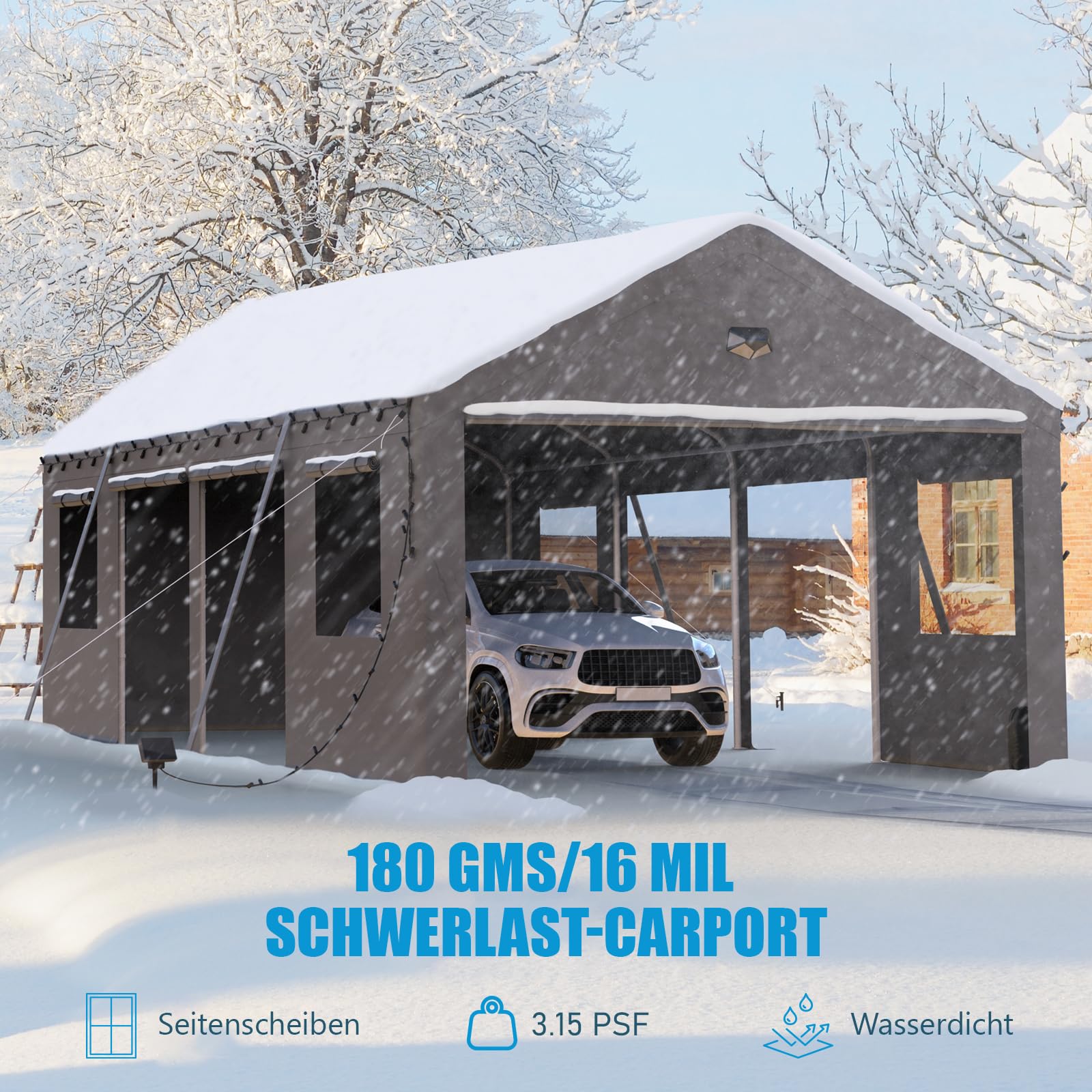 Carport Zeltgarage 3.6x6m wasserdicht mit Seitentüren Robustes Autozelt für ganzjährigen Schutz Portables Garagenzelt mit Stahlrahmen für Auto Motorrad und Outdoor Veranstaltungen