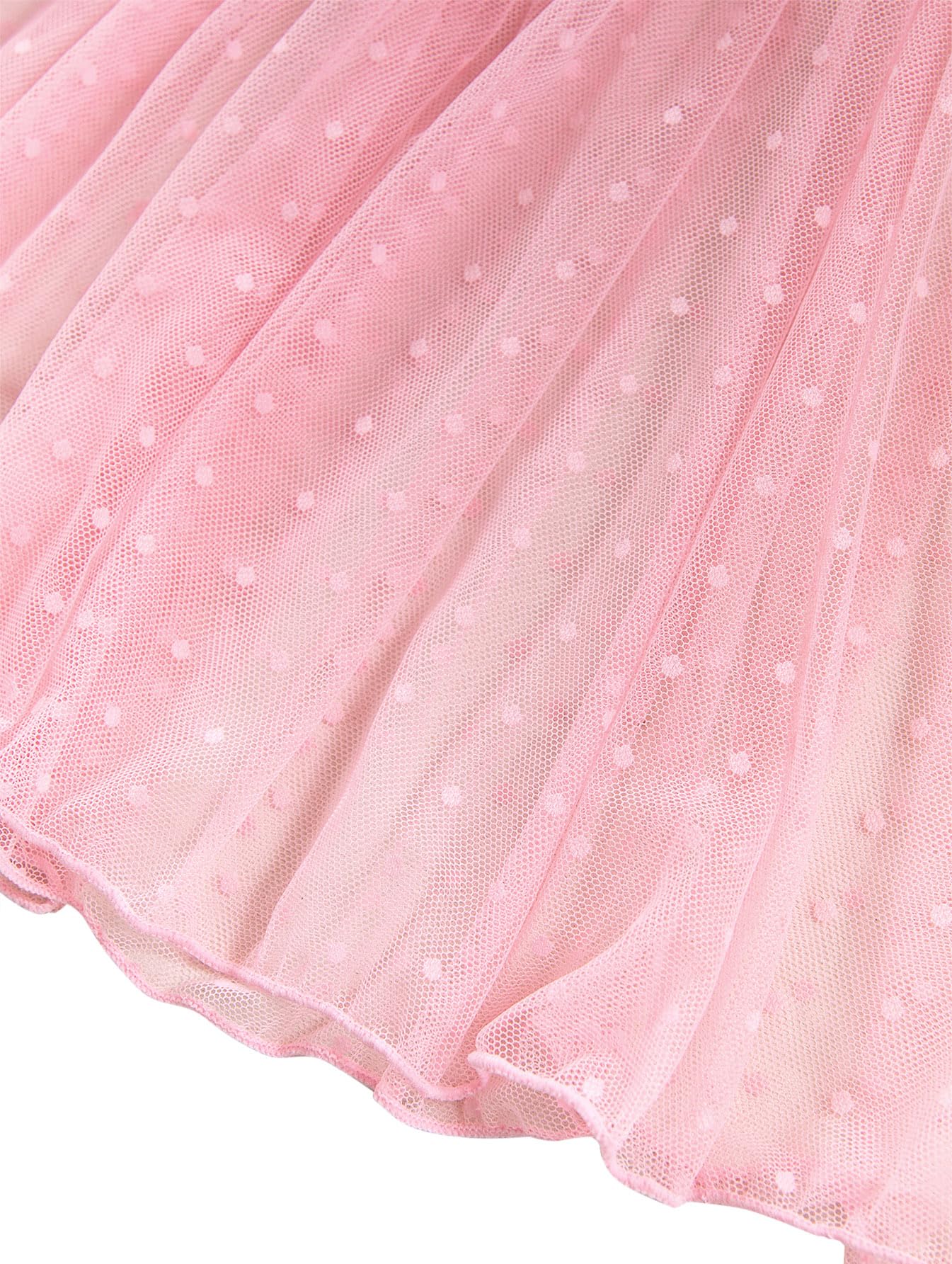 Lilosy Sexy Polka Dots Mesh Sheer Lace Babydoll Chemise Lingerie Set Floral Sleep Wear: Medium Pink