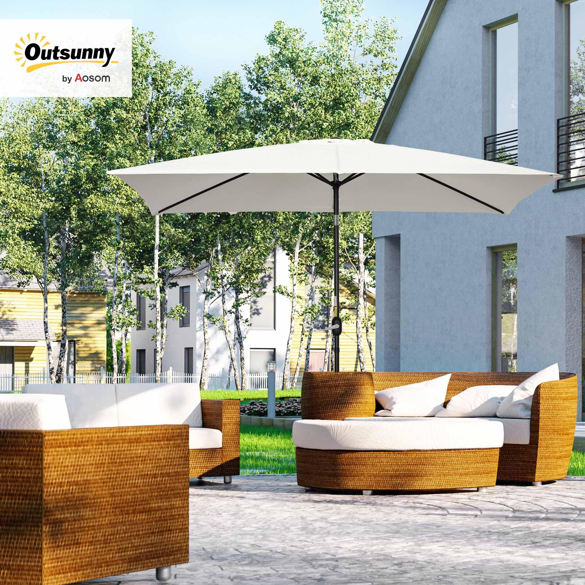 Outsunny Sombrilla de Aluminio 200x300x253 cm Inclinable con Manivela Gris | Parasol Rectangular de Jardín, Poste Desmontable, Anti-UV, para Terraza Piscina Patio Exterior