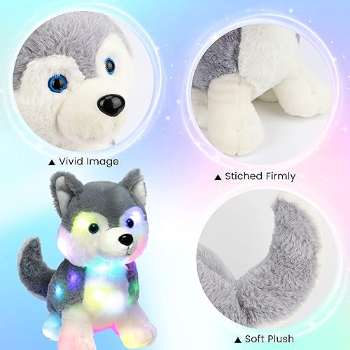 Miniatura 5 de Hopearl Perro husky de peluche con luces LED, flexible, con luces de noche que brillan en la oscuridad, para festival, cumpleaños, niños pequeños,