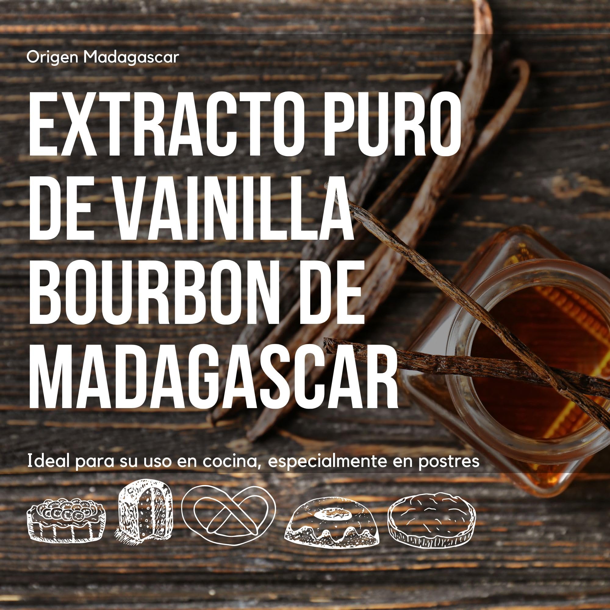 Esencia de Vainilla para Repostería, Formato Grande de 100 ml, Aroma Saborizantes sin Azucar para Postres, Vainilla Liquida Bourbon de Madagascar, Extracto Natural con Alcohol, Sin Gluten