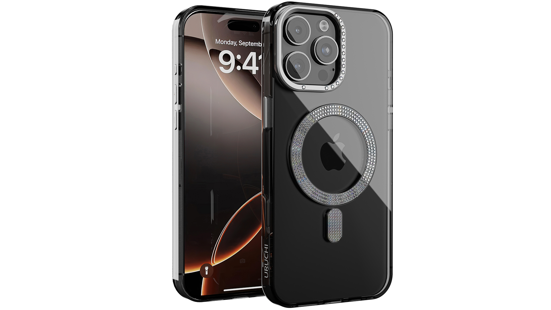 URUCHI iPhone 16 Pro Max ile Uyumlu Şeffaf Taşlı Mag-Safe Kılıf