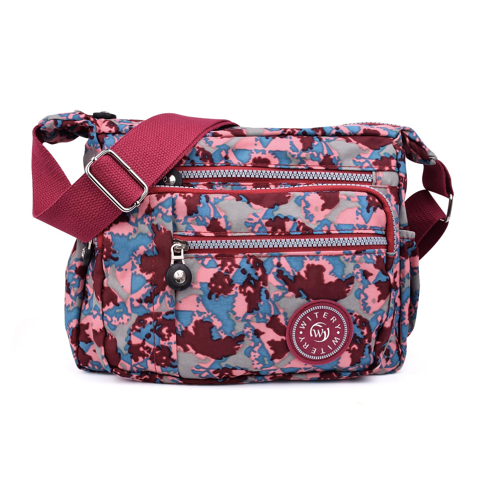 WITERY Nylon Shoulder Bags for Women - Multi-Pocket Zipper Waterproof Travel Purse Casual Small Lightweight Messenger Bag