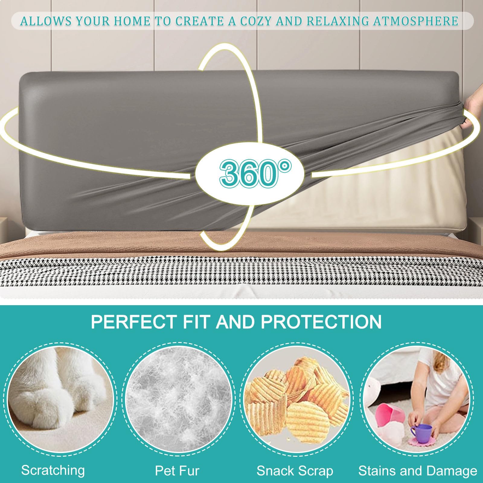 PU Pelle Copri Testata Letto, Impermeabile Copri Testiera Letto Elasticizzat Completamente Avvolgente Rimovibile Copertura Per Testiera Per Letto-tortora-150-170cm(59-66.9in)