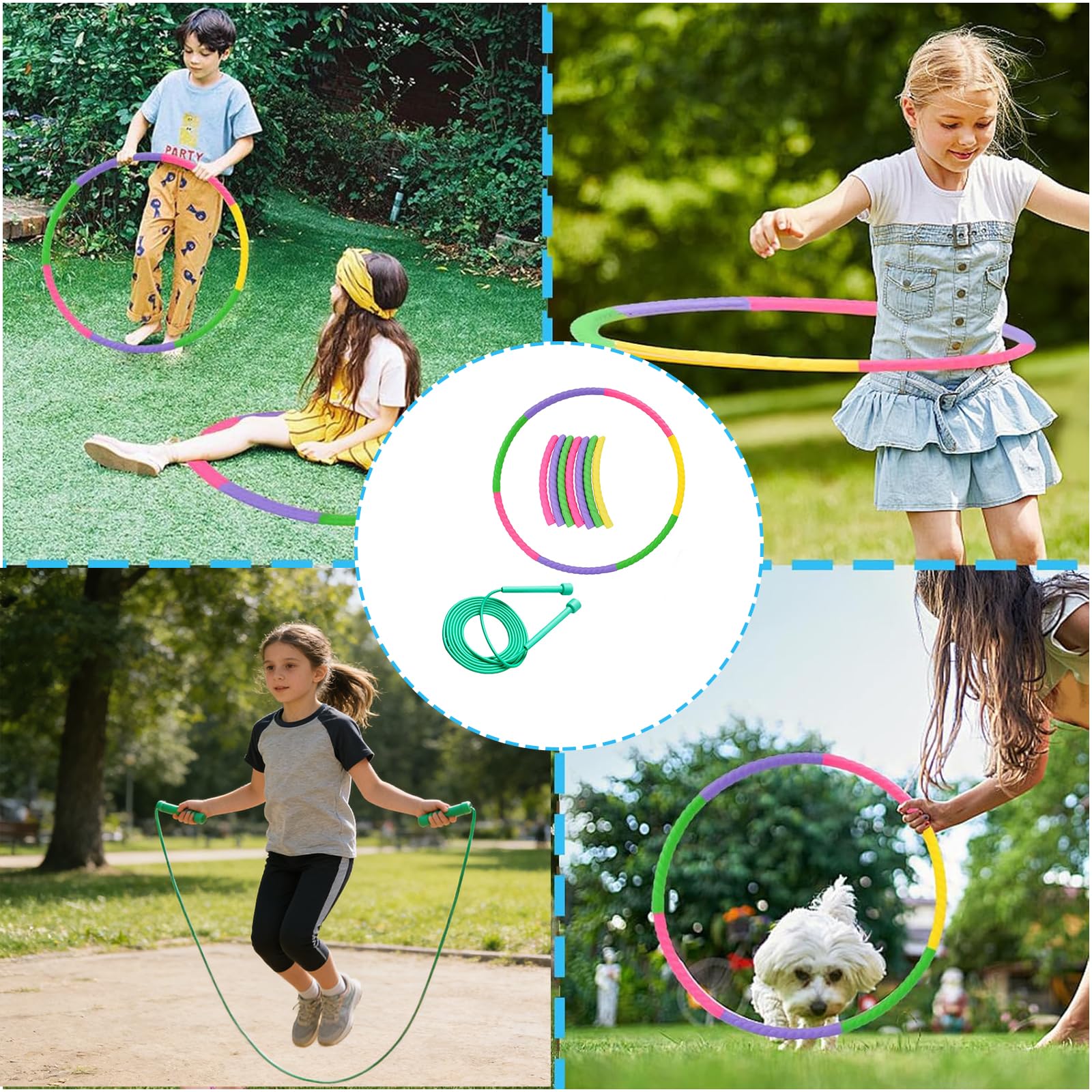 Hula Hoop Smontabile con Corda per Saltare, Kit Fitness 2 in 1 Regolabile per Bambini e Adulti