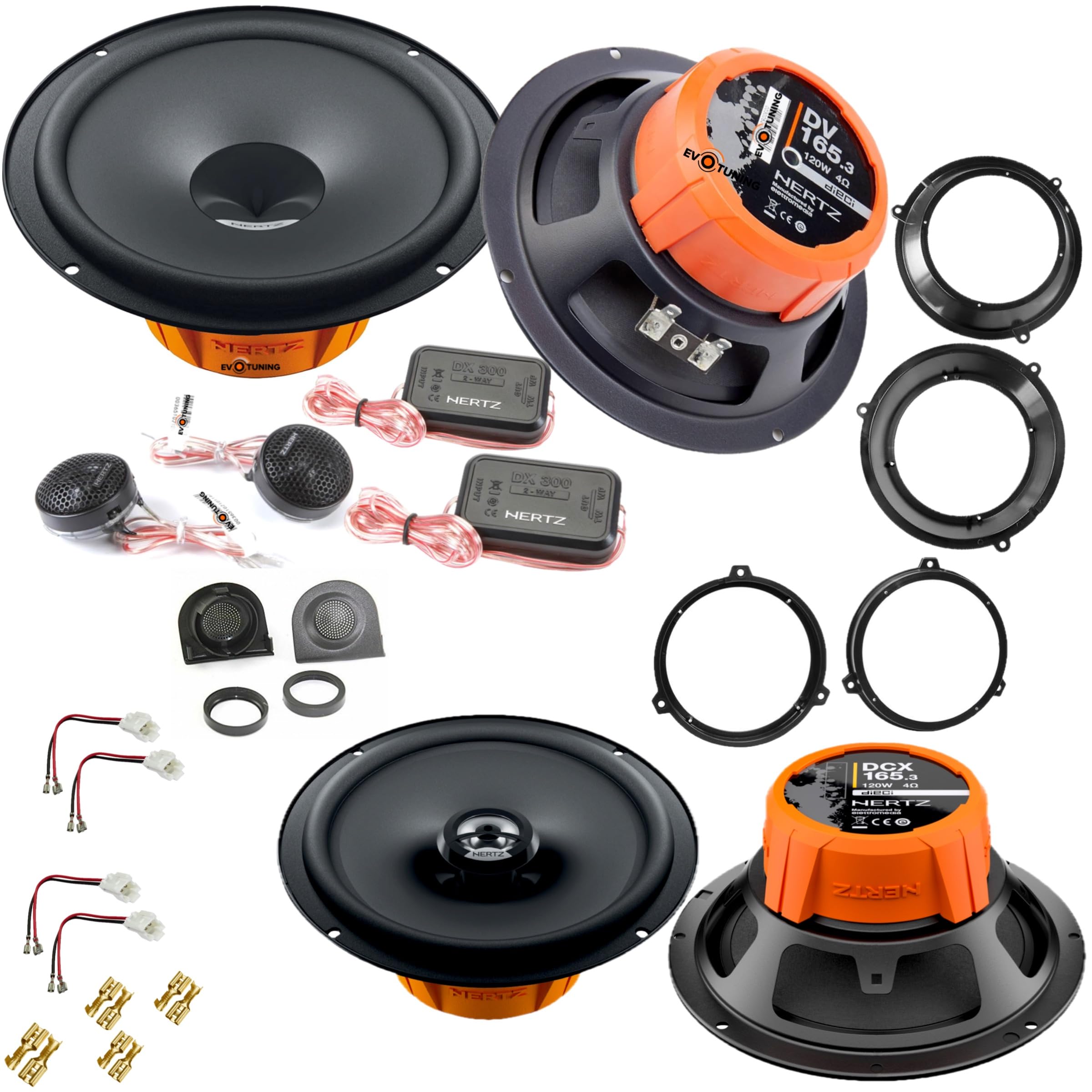 Kit 6 Casse Altoparlanti per Fiat Panda 169 dal 2003 al 2012 Anteriori e Posteriori compatibile con Hertz DSK165.3+DCX165.3 Set 2 Woofer 2 Tweeter 2 Coassiali 4 Anelli 4 Cavi +2 Griglie TW