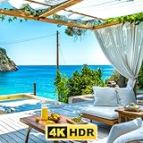 Seaside Jazz 🎵 Smooth Jazz Bossa Nova Outdoor Coffee Shop Ambience with Ocean Waves Relaxing Screensaver