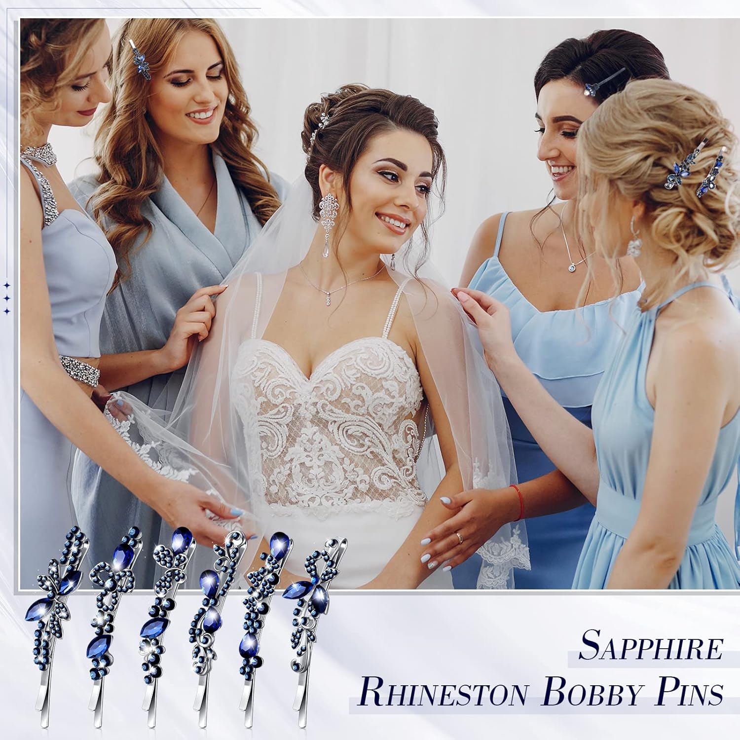 Hanaive 12 Pcs Vintage Crystal Rhinestone Hair Pins Bridal Side Clip for Bride Bobby Pins Hair Jewelry Accessories Bling Diamond Butterfly Barrettes for Wedding Women(Navy) - Image 3