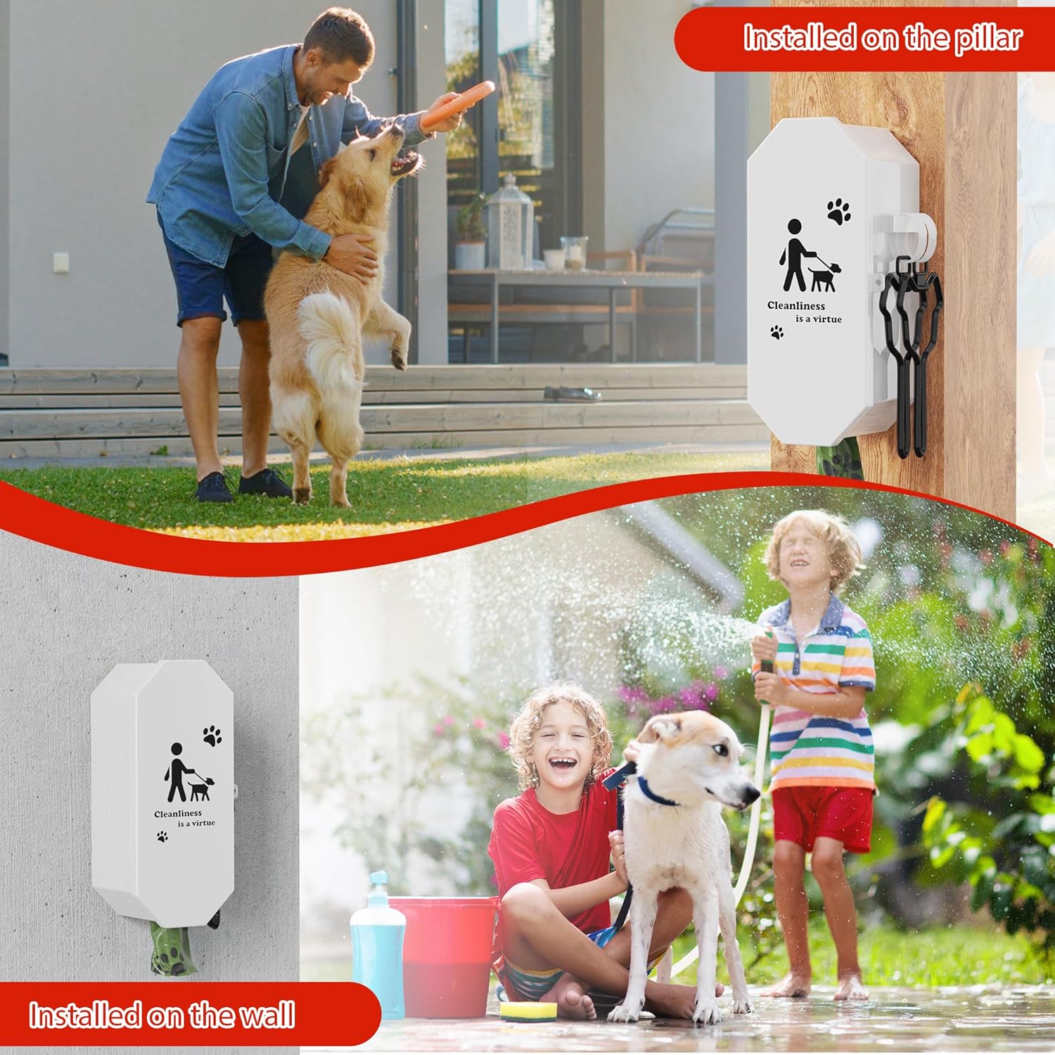 Dog Poop Bag Dispenser Wall Mount with 2Pcs Holders and 8 Rolls of Waste Bag, Metal, Corrosion-resistant, Combination Lock, Dark Gray, Suitable for Outdoor, Indoor, Raising Dogs