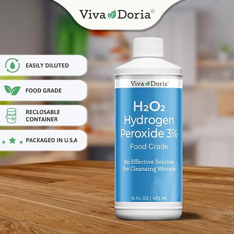 Viva Doria Hydrogen Peroxide 3 Percent, Food Grade, 3% Hydrogen Peroxide Food Grade, 16 Fluid Ounce (2 Pack)