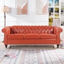ERYE 84.5-Inch Classic 3 Seat Chesterfield Sofa Couches for Living Room Bedroom, 3 Seaters Button Tufted Faux Leather Upholstered Chesterfield Sofa Couch,Wood Legs | Button Tufted, Easy to Assemble, Nailhead, Removable Cushion