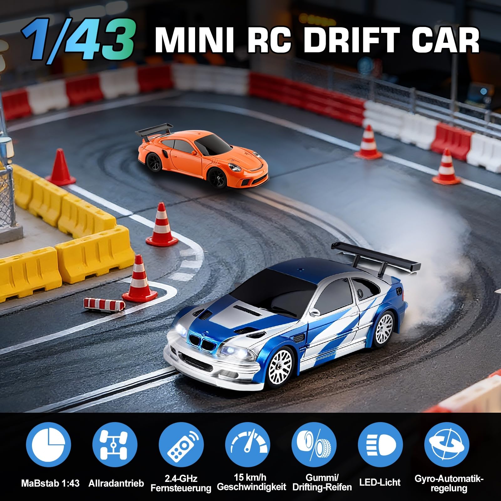 Mini RC Drift Car con Gyro 1/43 Scale 2,4GHz 15KM/H Alta Velocità Sport Auto da Corsa 4WD Tabletop Telecomando Auto per Ragazzi Ragazze e Adulti Regalo