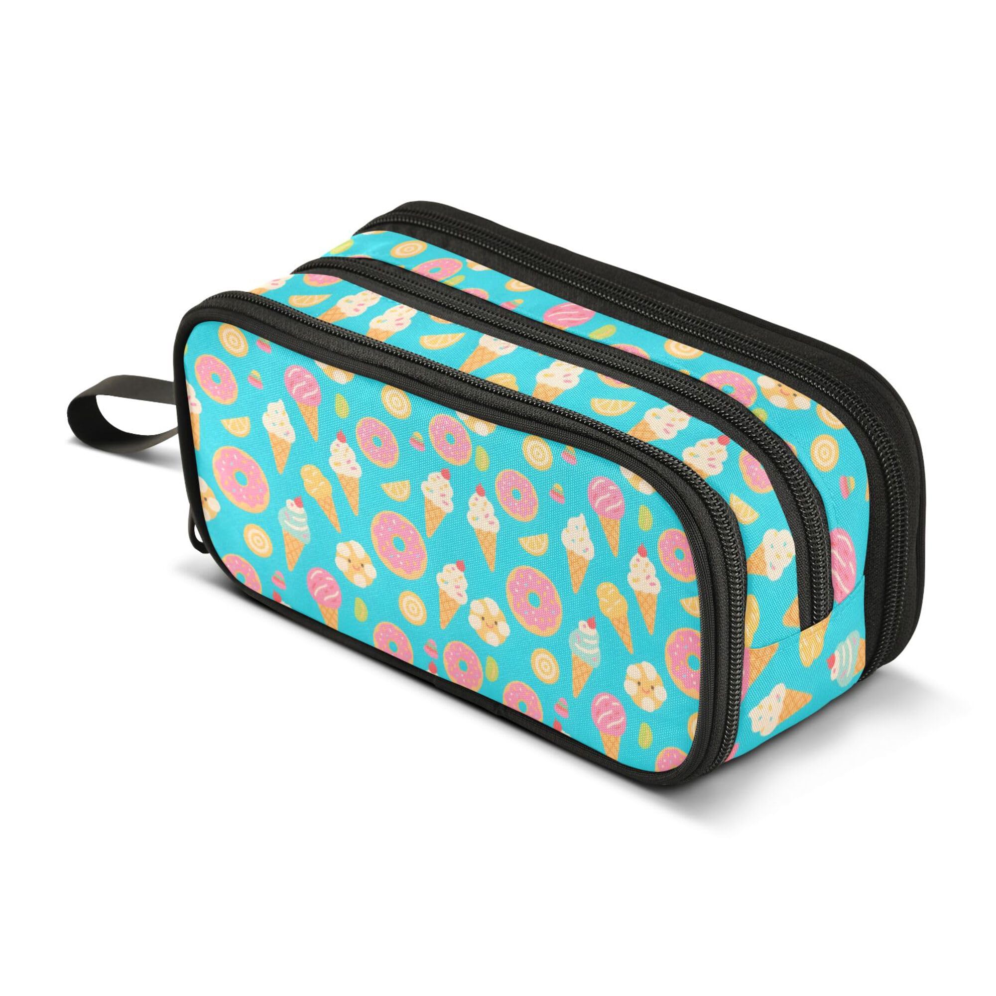 Large Pencil Case, Big Capacity Pencil Bag Pen Pouch Holder 3 Compartments, Ice Cream Donuts School Office Supplies Stationery Makeup Bag Storage Organizer for Students Girls Boys Women Men