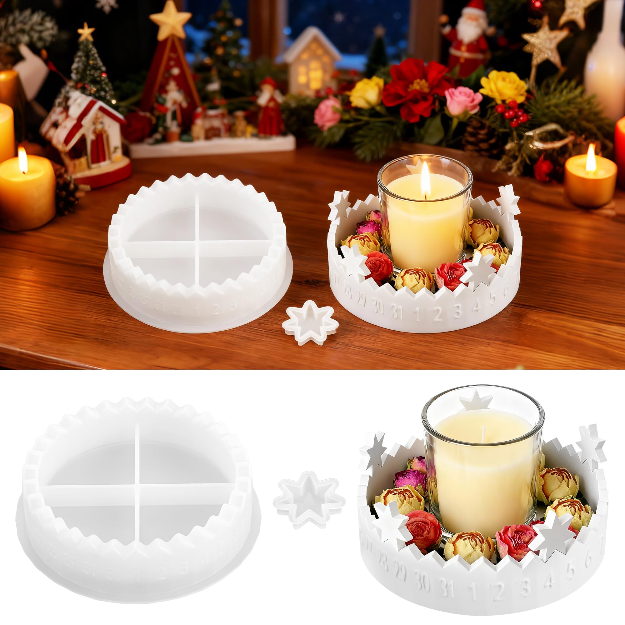 MICHIHOMIE Silikonformen Gießformen Adventskranz, Silikonform Gießform Adventskalender, DIY Gießformen Silikon Weihnachten für Heimdekoration
