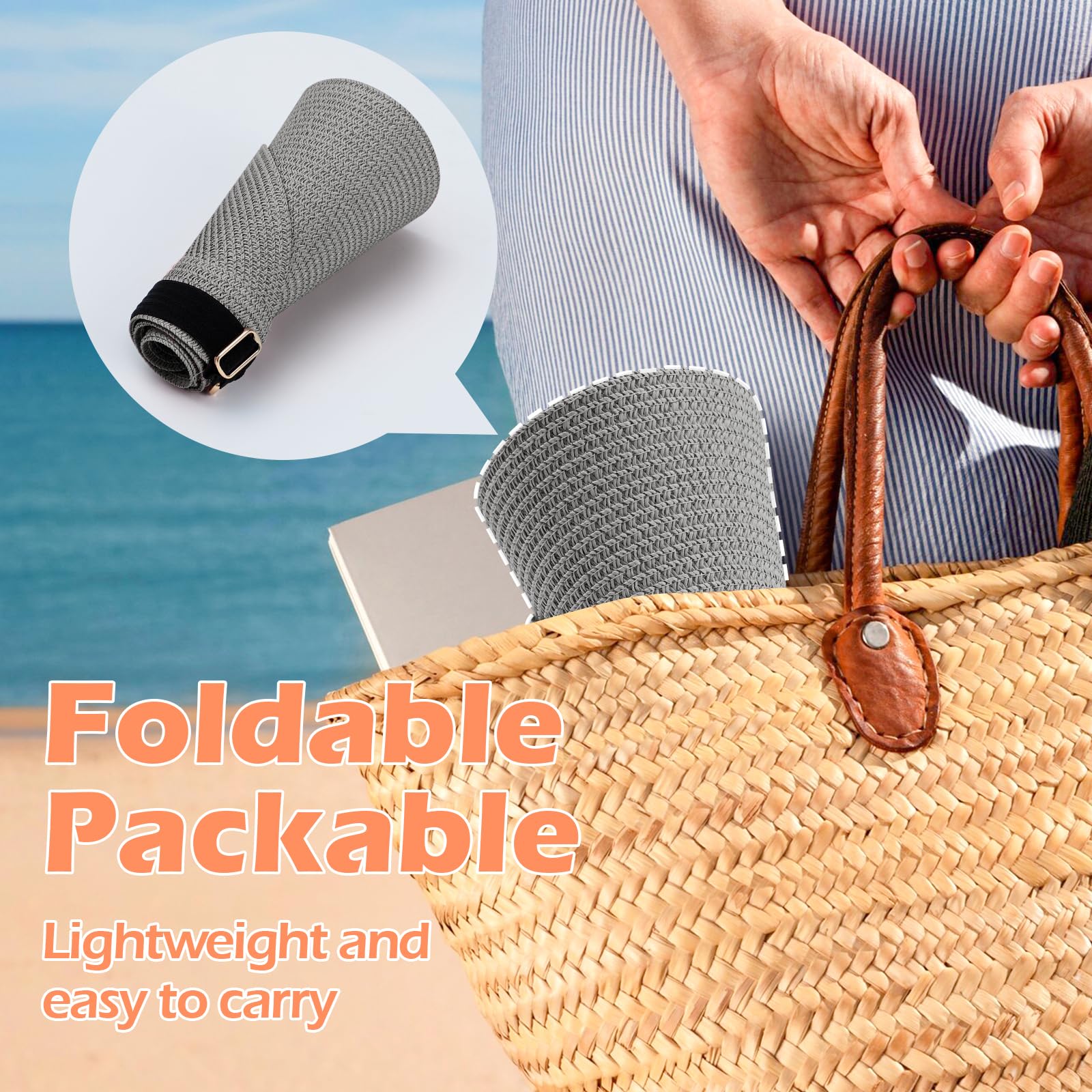 MK MATT KEELY Chapeau Paille Femme Casquette Visière Larges Bords Pliable Chapeau de Soleil Réglable