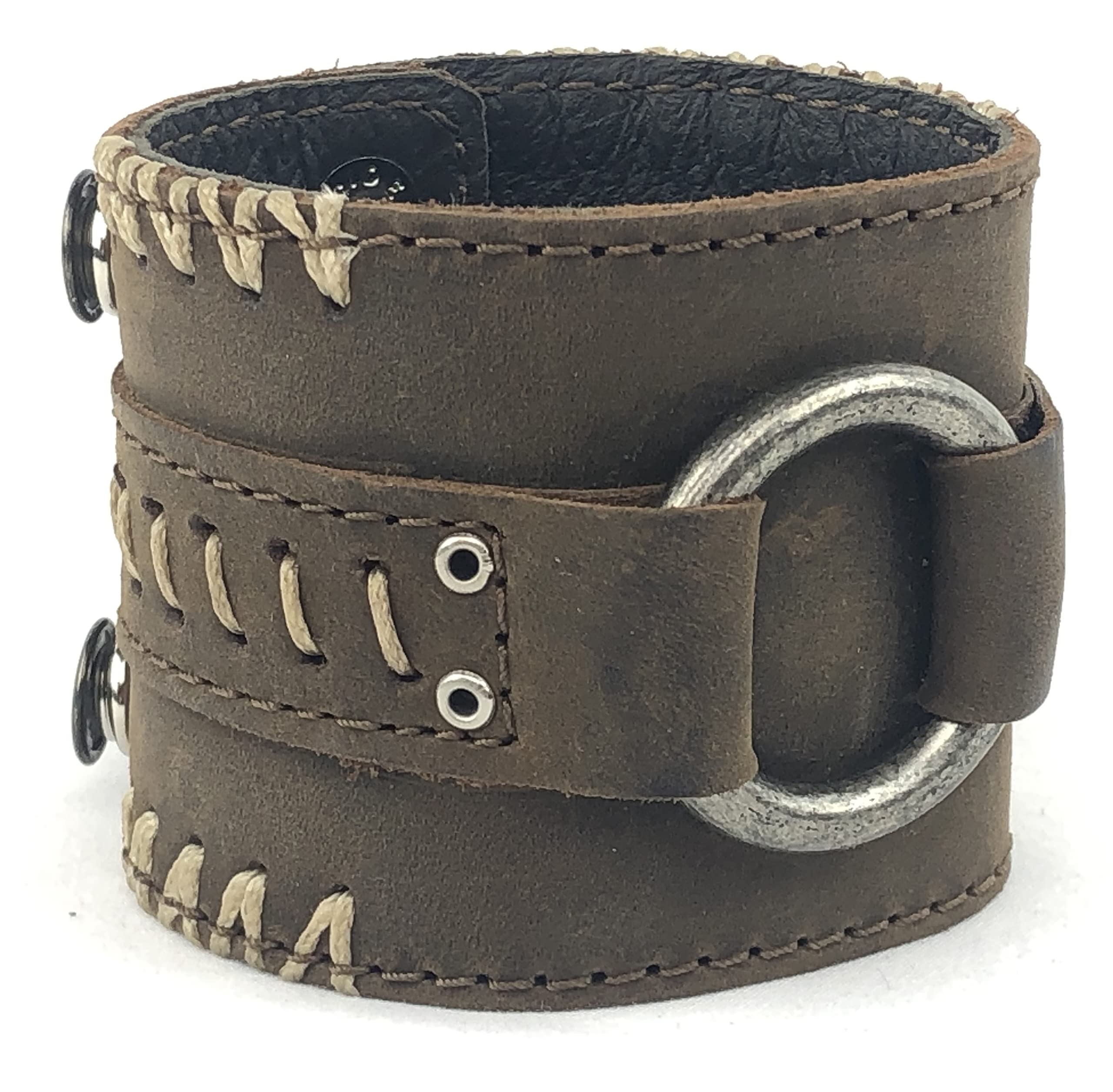 Anthology GearLeather Cuff Bracelet Full Grain Metal Rock Punk Biker Wide Wristband Adjustable For Men and Women
